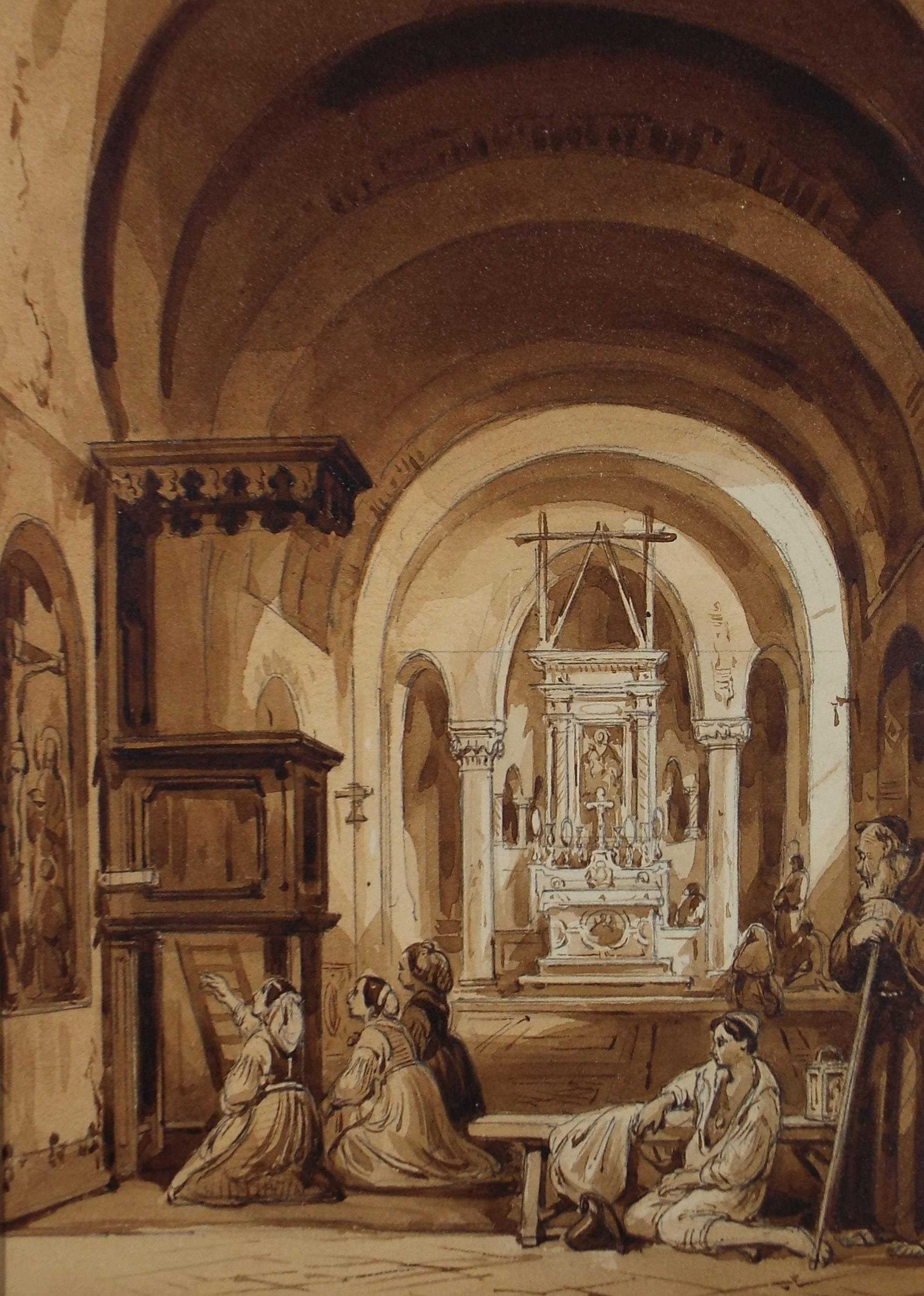 Original Watercolour,'Figures admiring a painting', 1847, Lady North