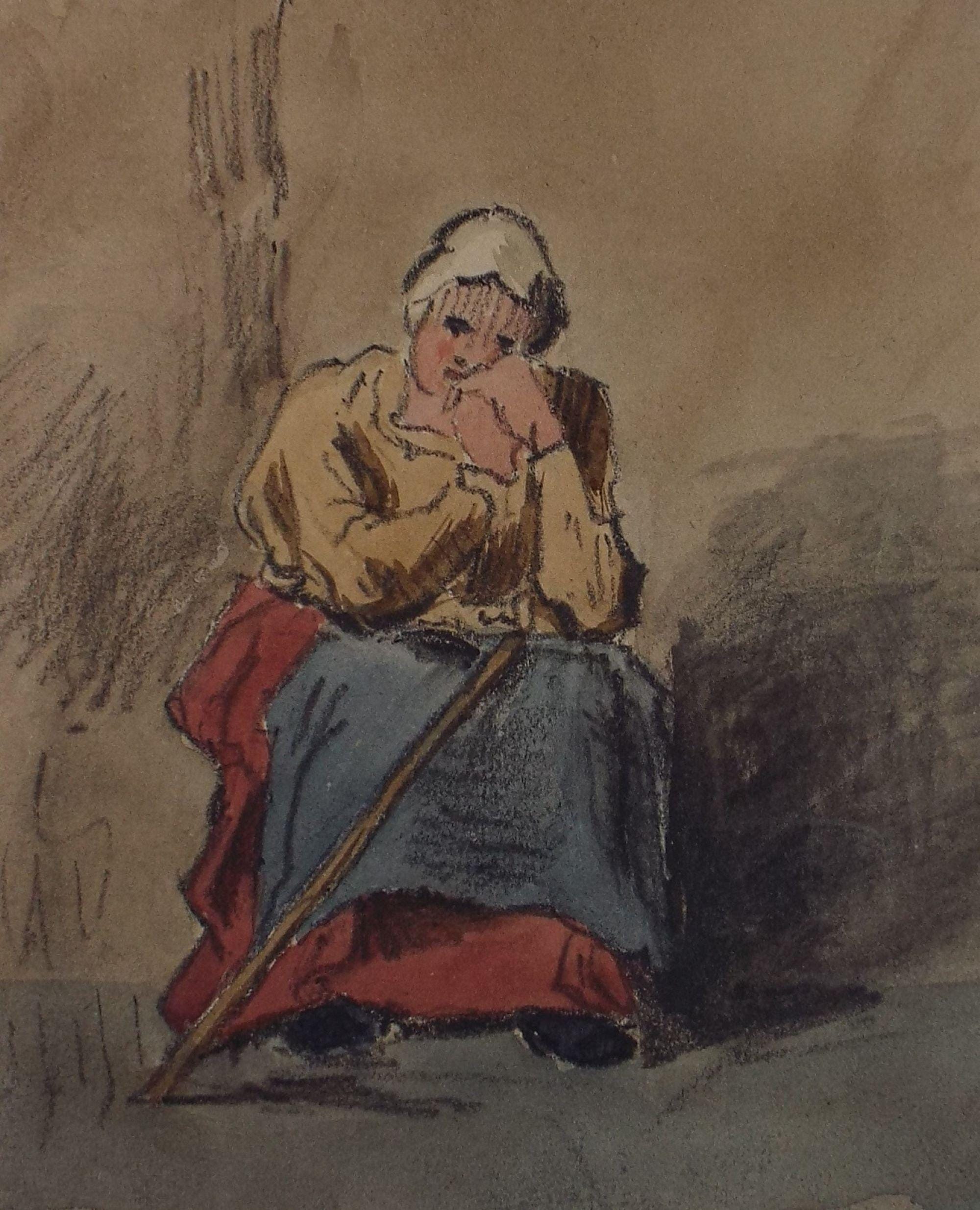 Original Watercolour,'Seated Woman', Mid 19th Century, unknown artist