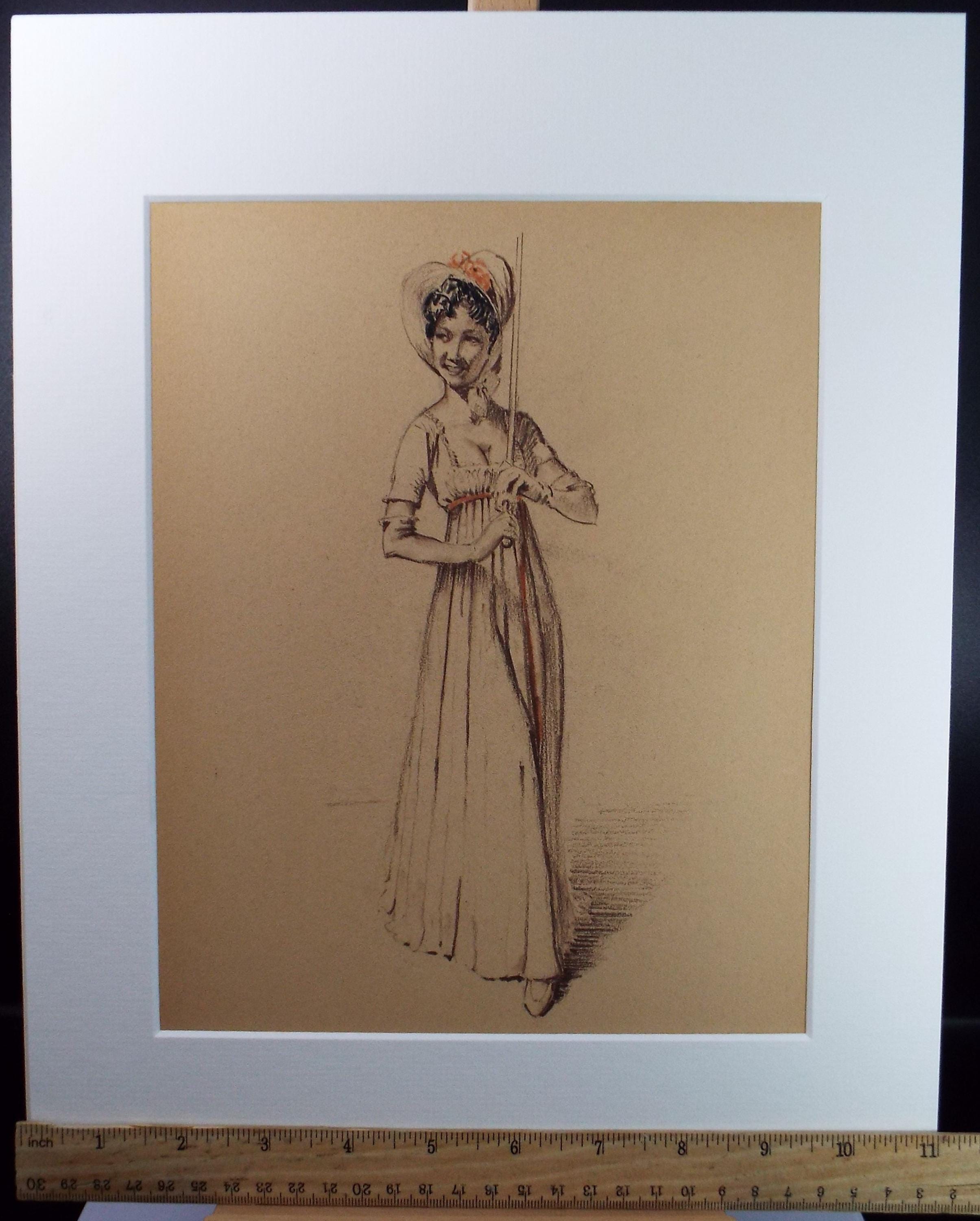 Original Pastel Drawing, 'Victorian Woman Study', Artist Unknown, Circa 1950's