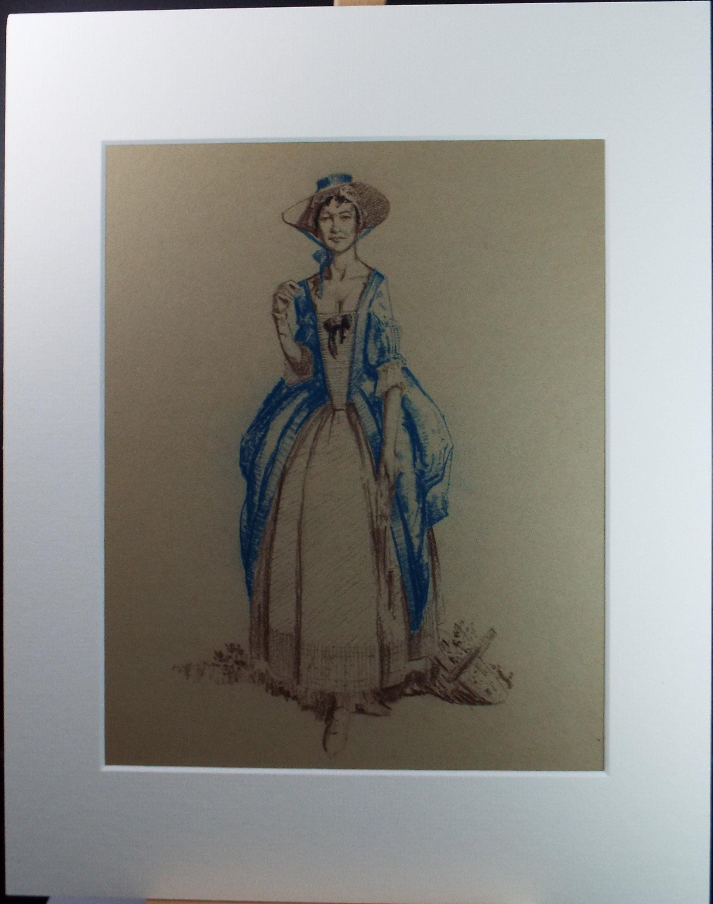 Original Pastel Drawing, 'Victorian Woman Study', Artist Unknown, Circa 1950's