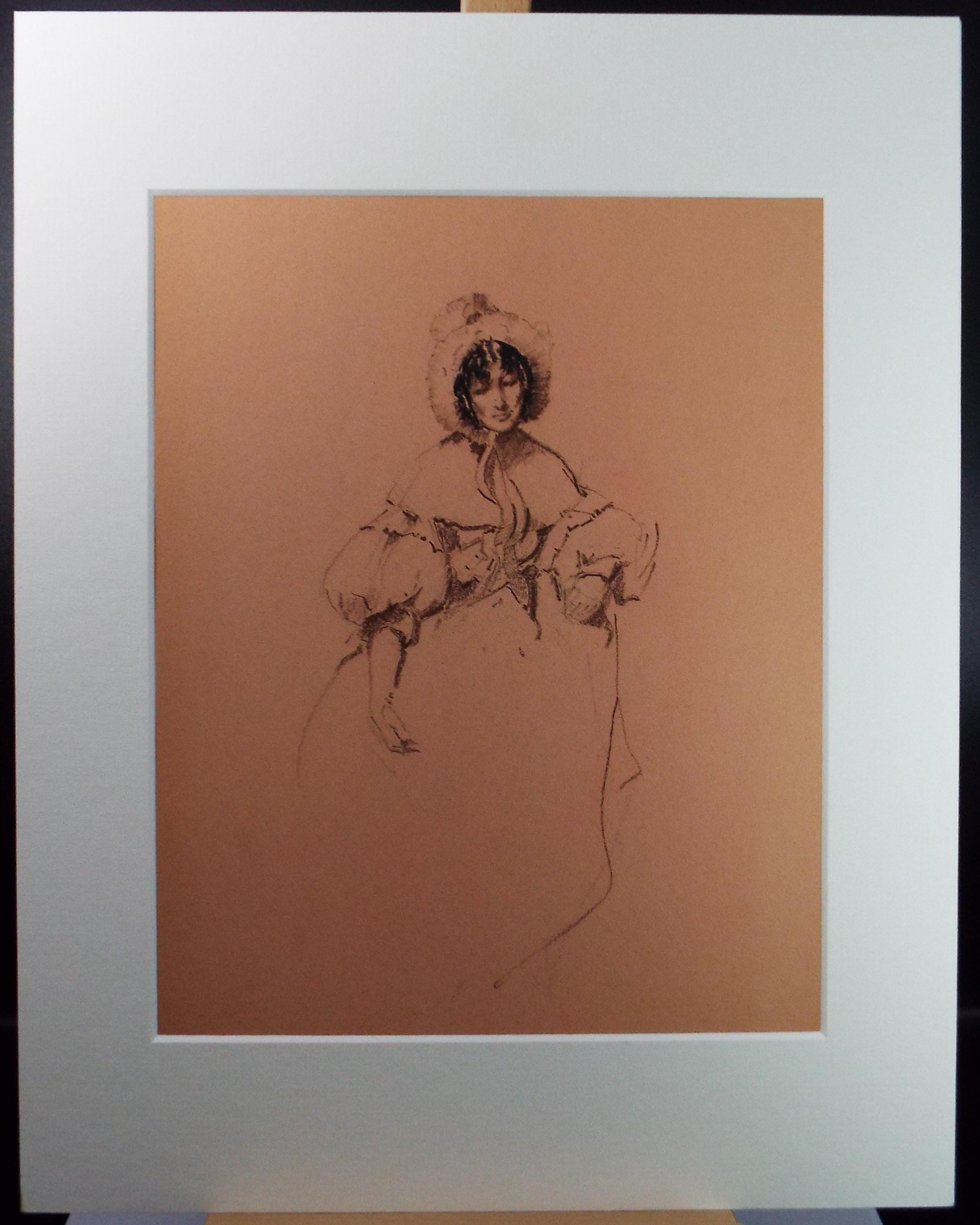 Original Pastel Drawing, 'Victorian Woman Study', Artist Unknown, Circa 1950's