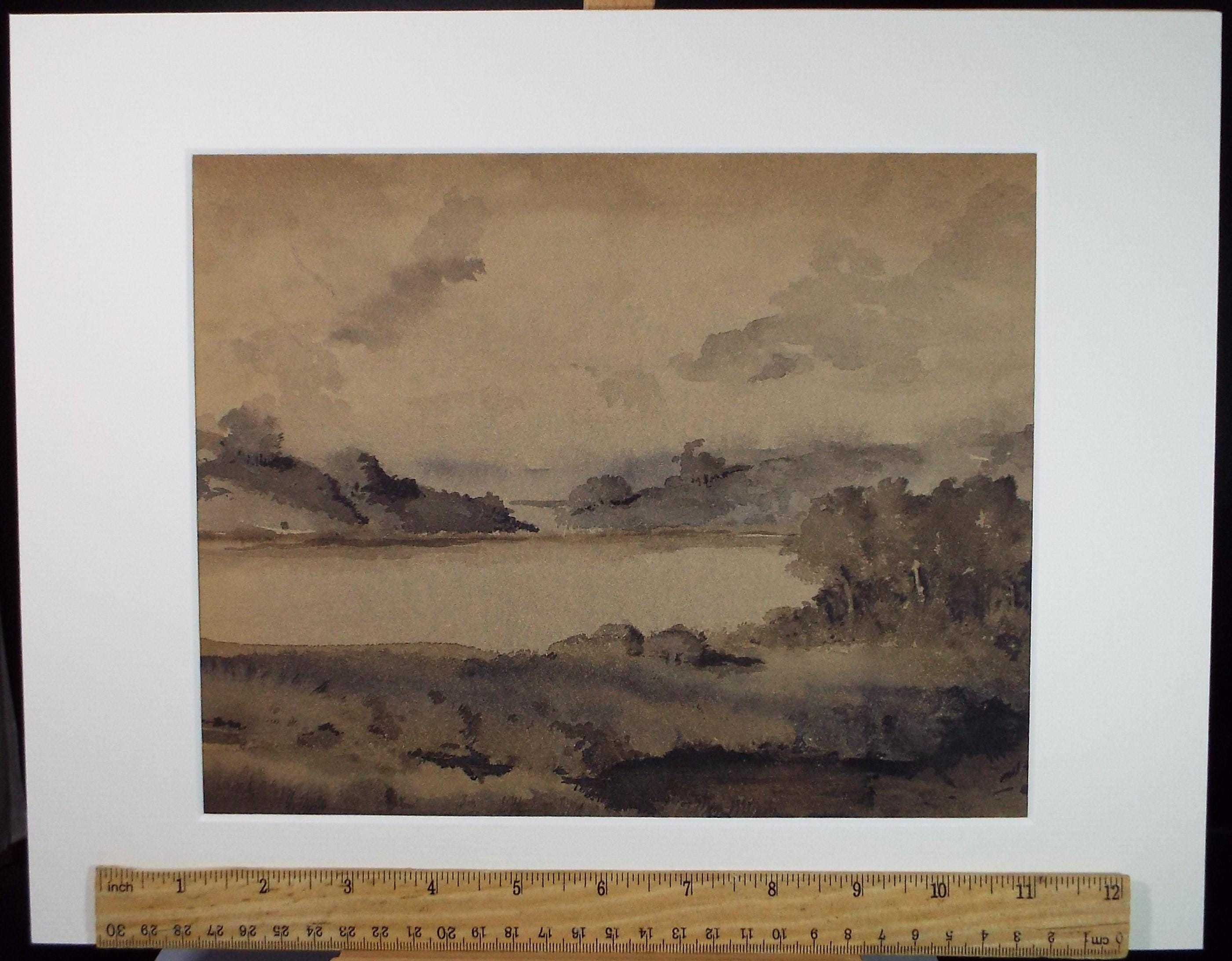 Original Sepia Watercolour, 'The Mere', Artist Unknown, circa 1950's