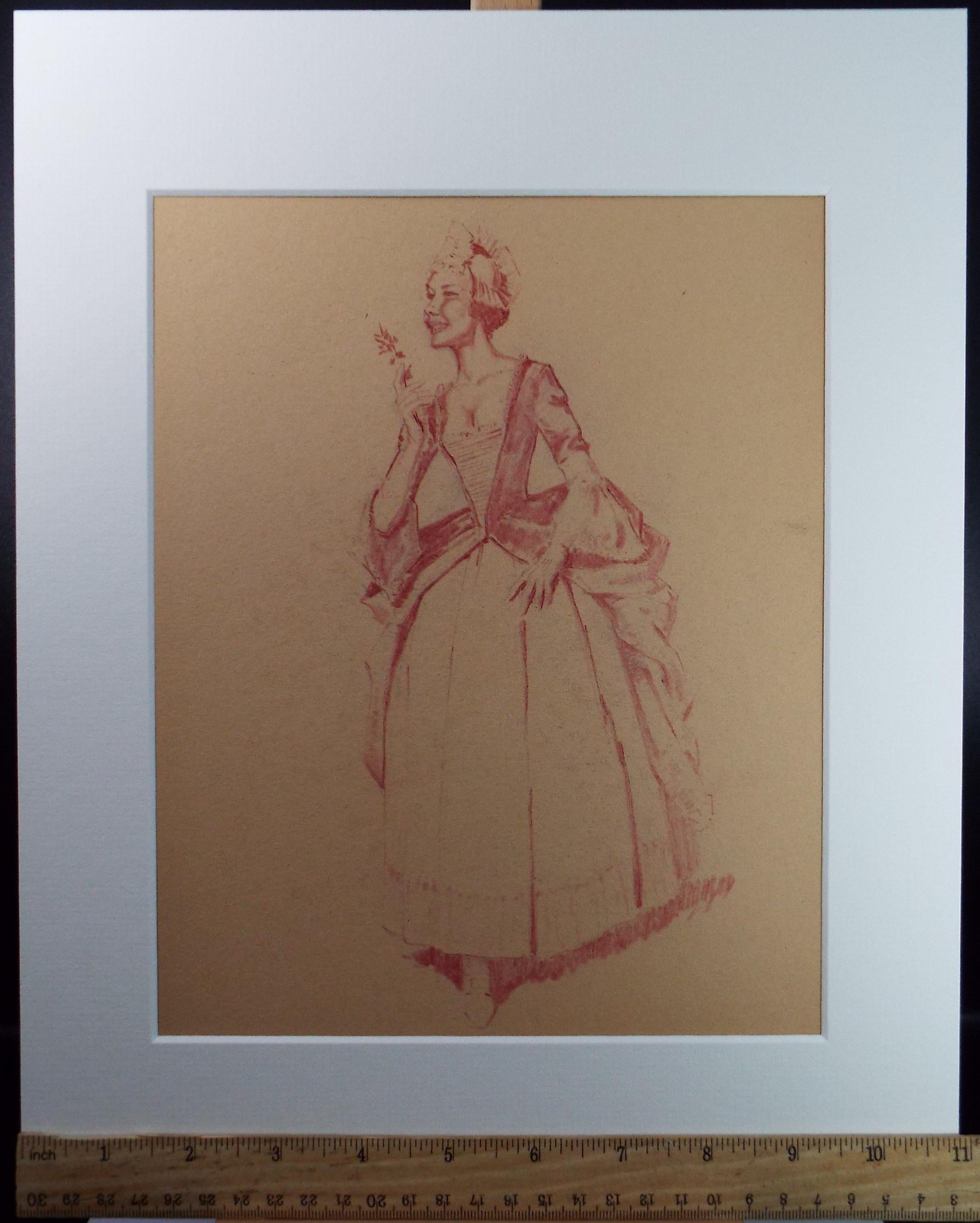 Original Pastel Drawing, 'Victorian Woman Study', Artist Unknown, Circa 1950's