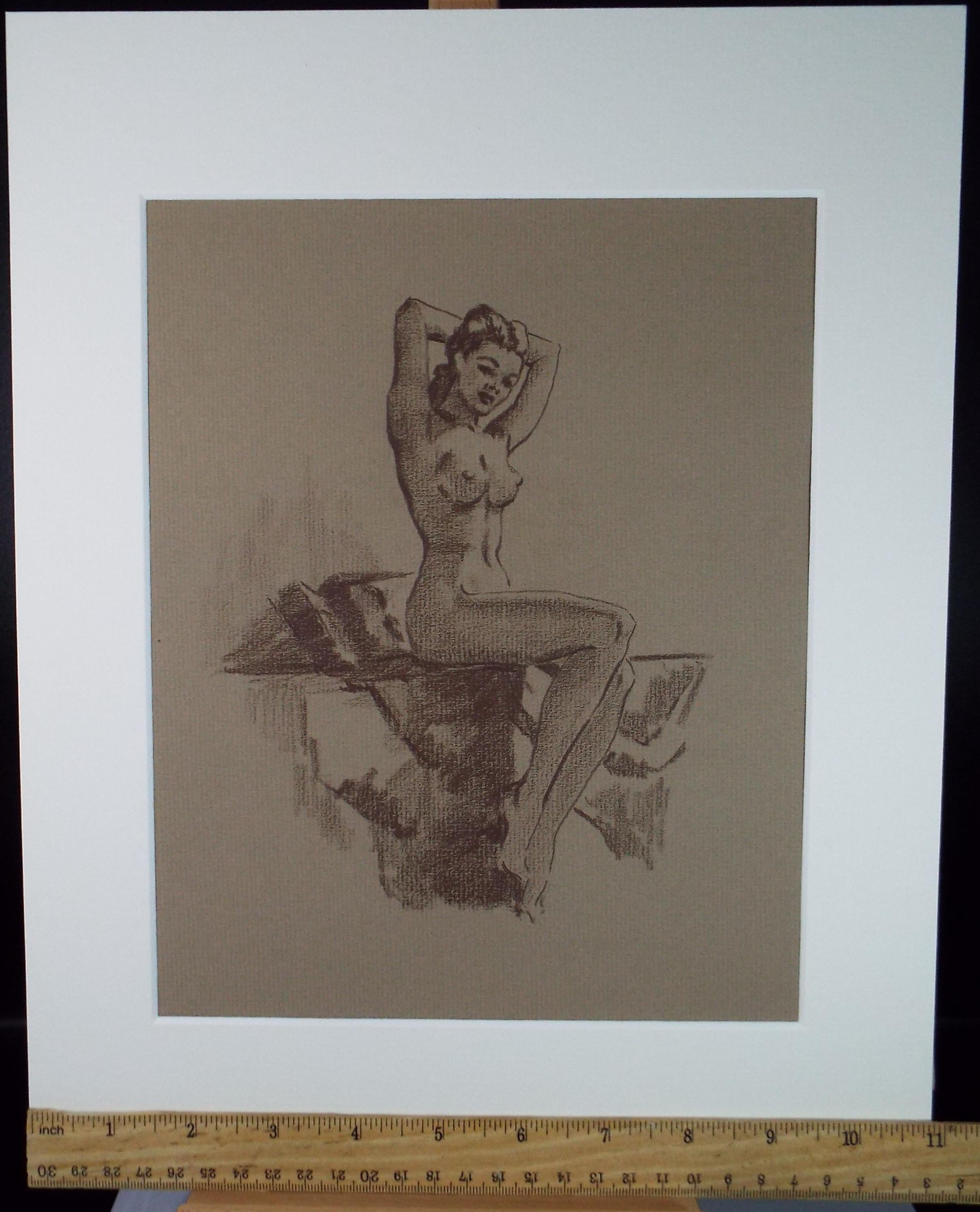 Original Pastel Drawing, 'Seated Nude', Artist Unknown, Circa 1950's