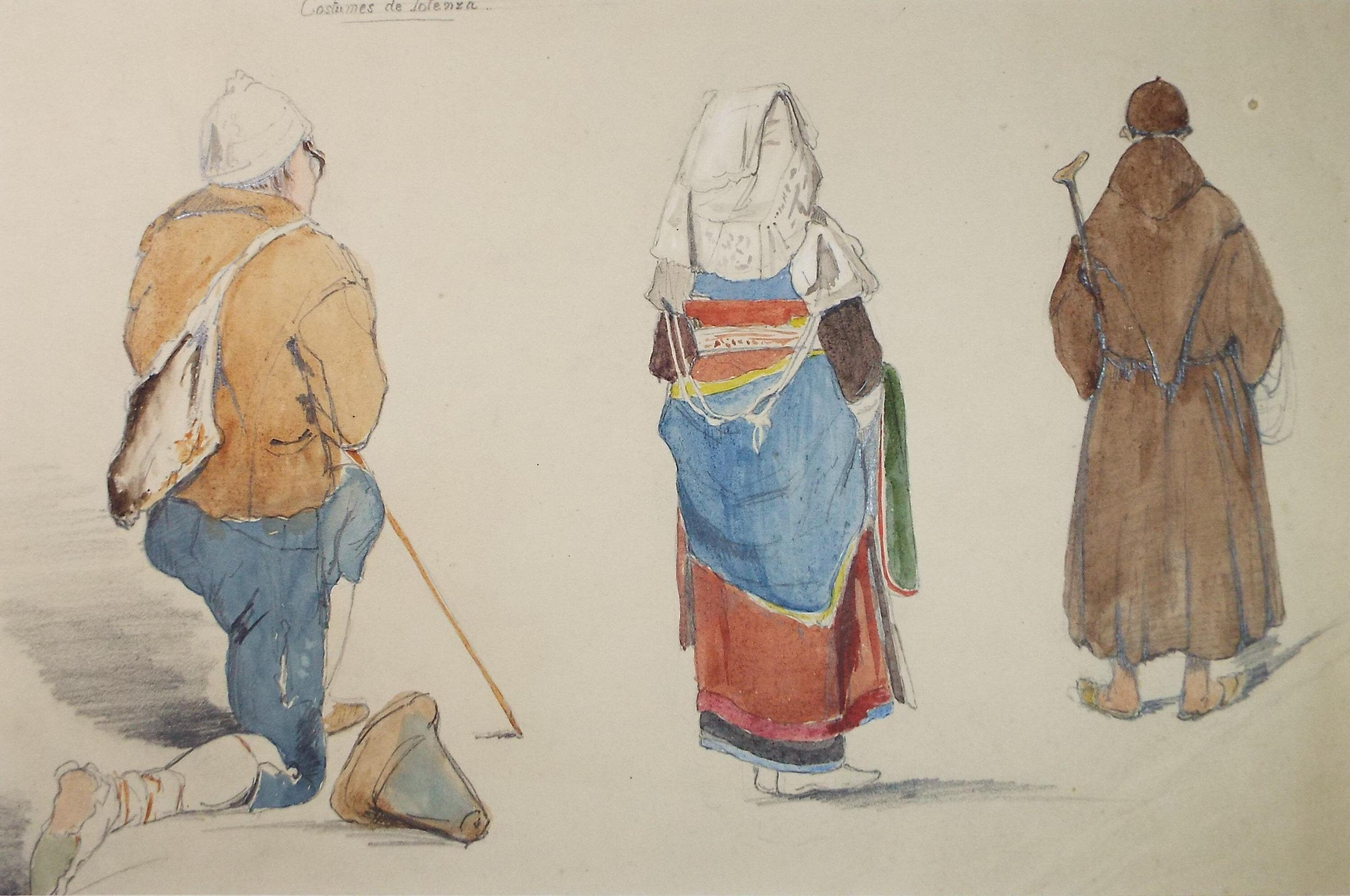 Original Watercolour, 'Costumes de Potenza', Mid 19th Century, Unknown artist