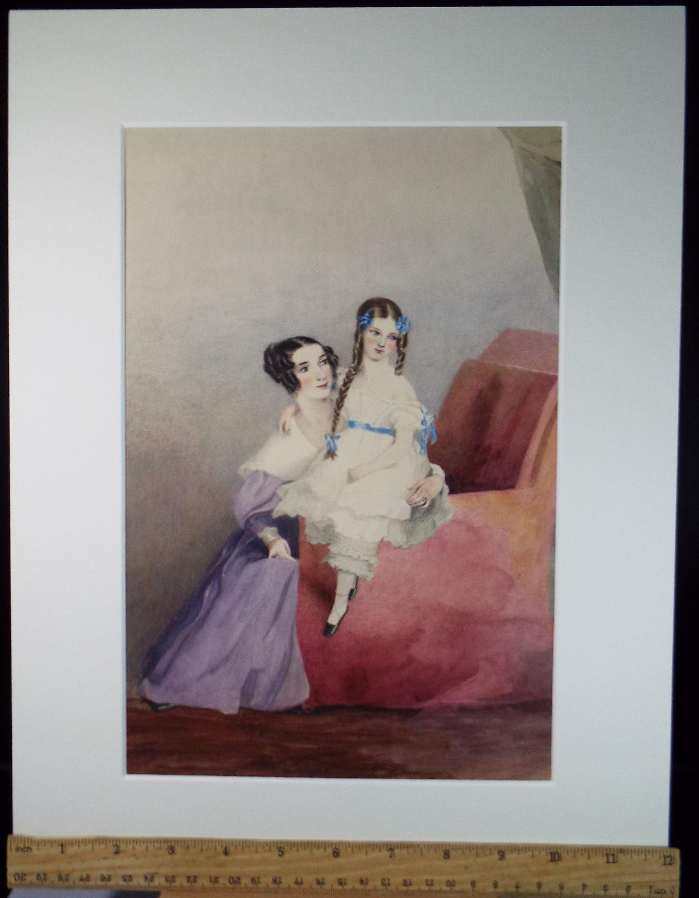 Original Watercolour, 'Mother and Child', Dated 1838, Unknown artist