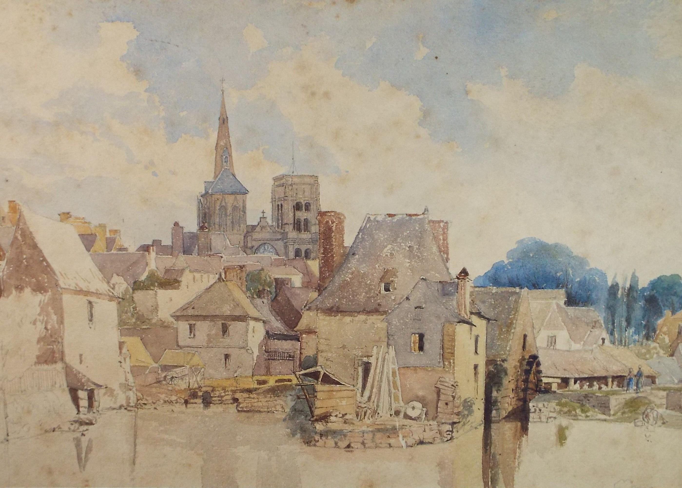 Original Watercolour 'Town scene',Dated 1863, artist unknown