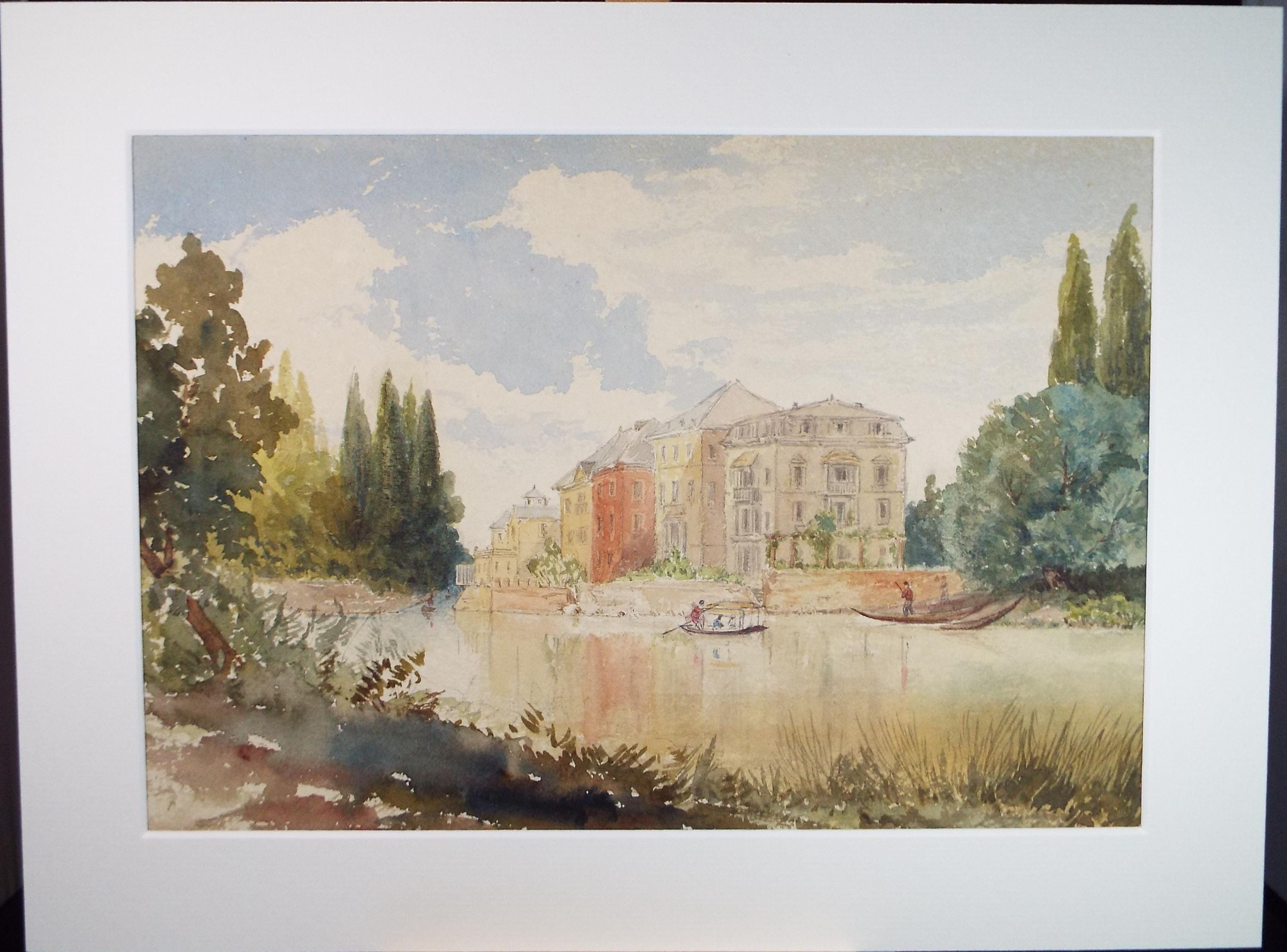 Original Watercolour 'Punt on the River', Late 19th Century, artist unknown