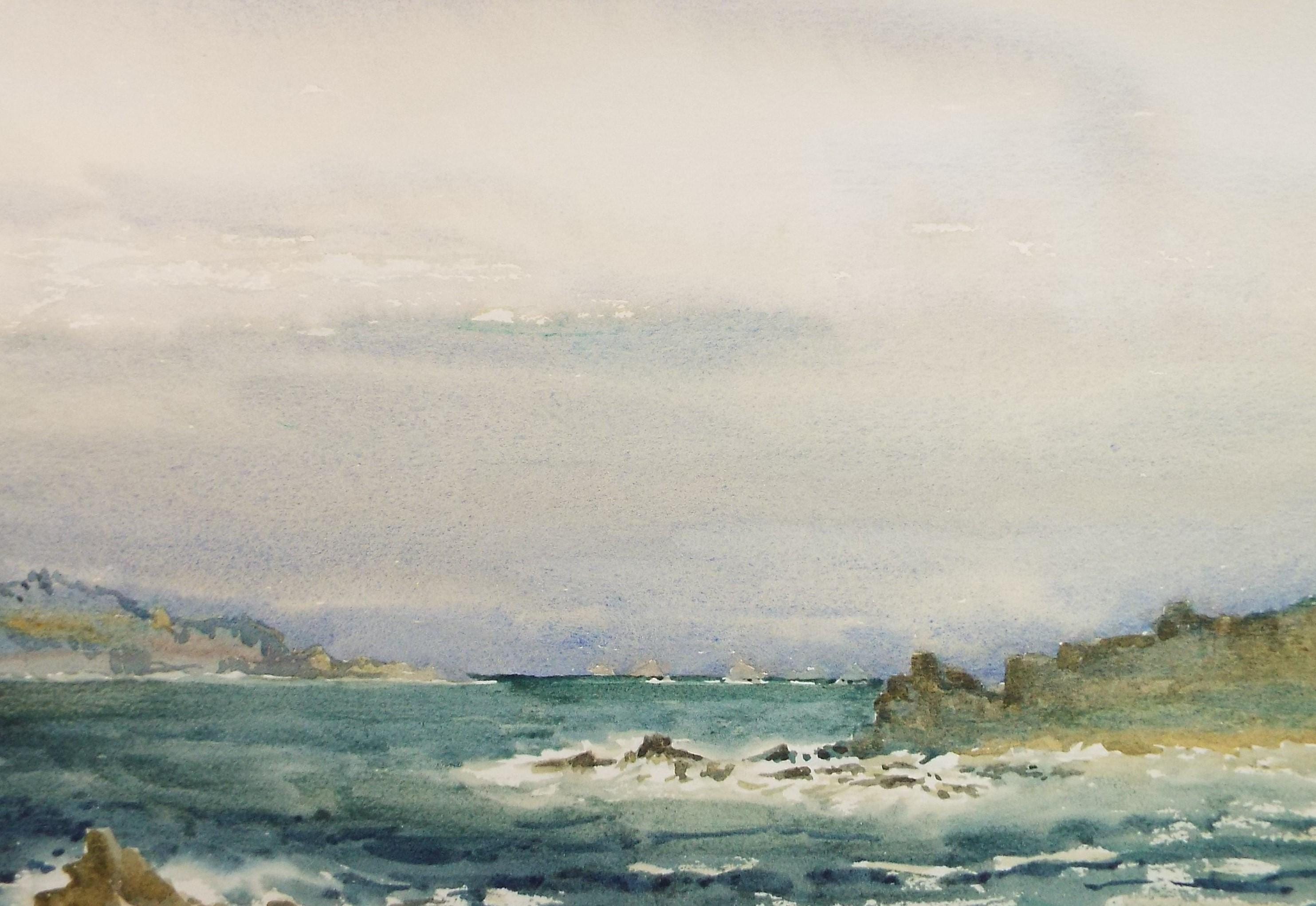 Original Watercolour, 'A Rocky Shore', Gwen Rayner, c1970's