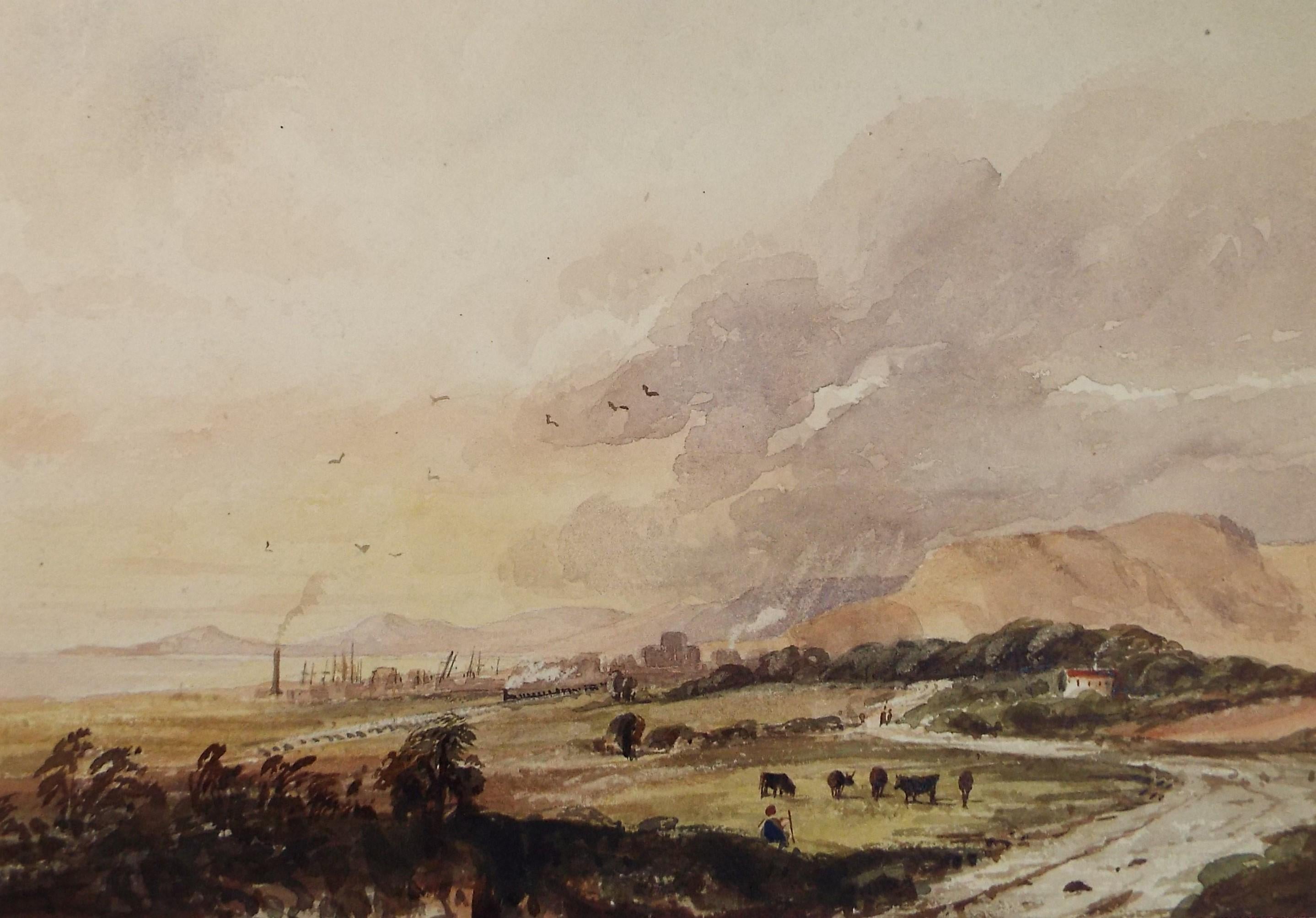 Original Watercolour,'Rural Landscape with distant Factories', Late 19th Century