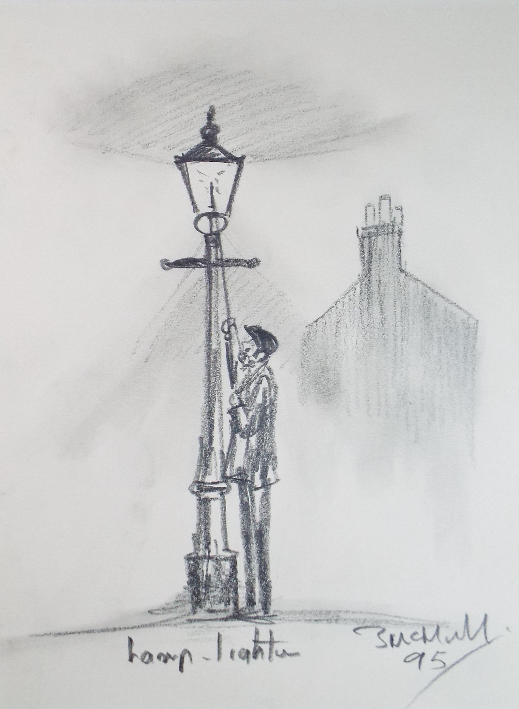 Original Pencil Drawing, 'Lamp Lighter', Bernard McMullen (British, 1952-2015), Circa 1990's