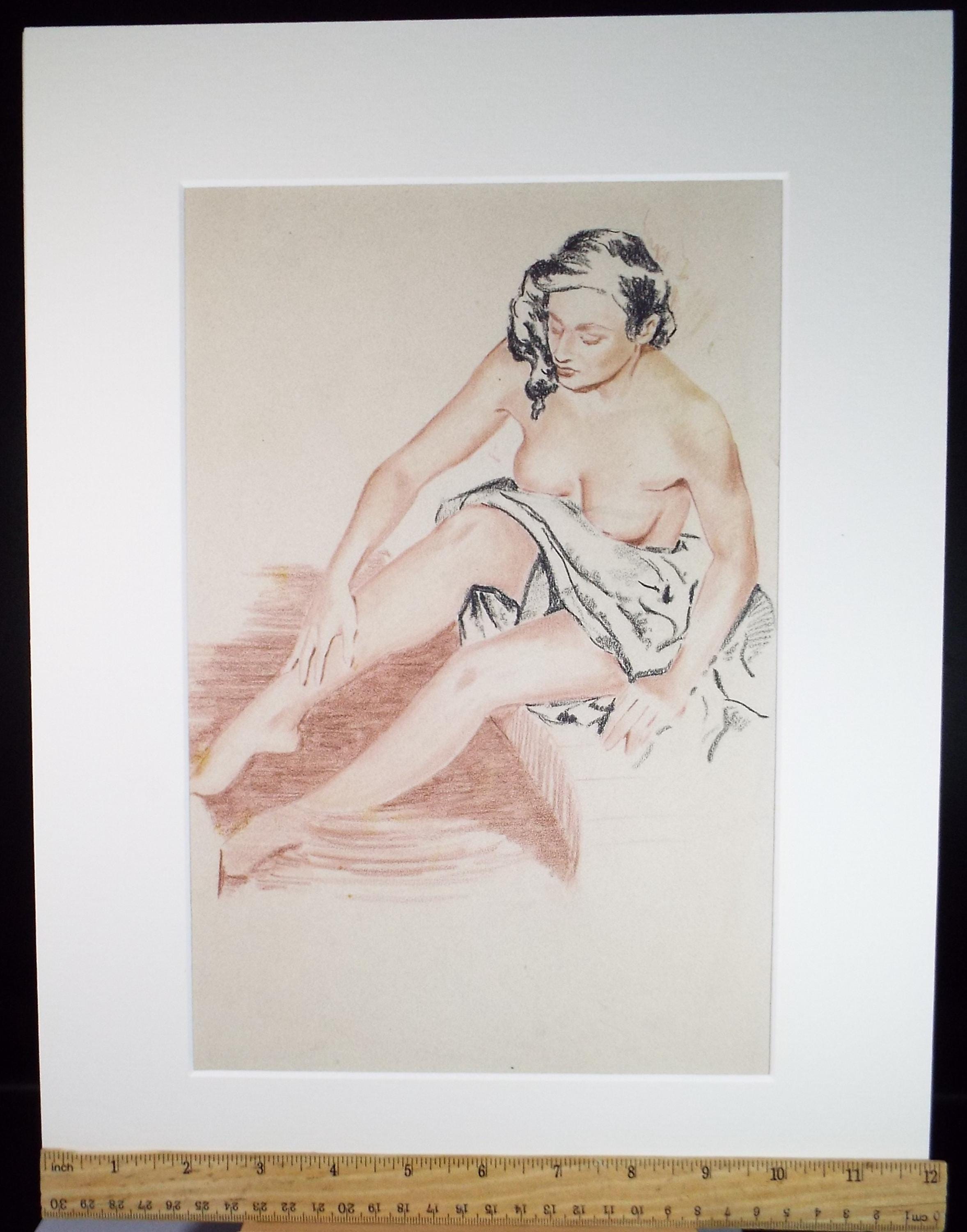 Original Pastel Sketch, 'Seated Woman', circa 1950's, Unknown artist