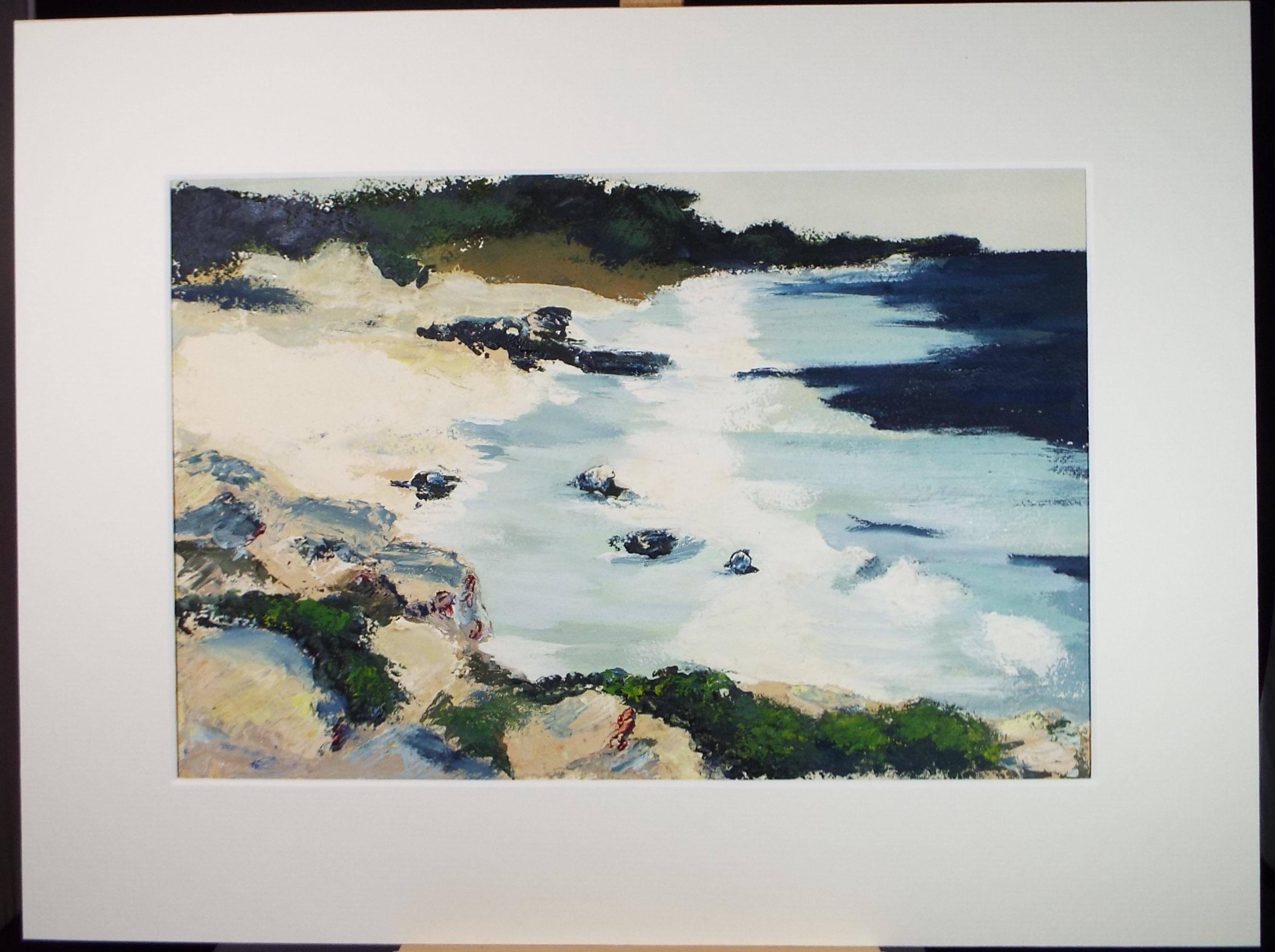 Original Gouache on paper, 'Breaking waves', Unknown Artist, circa 1980's - Marine Landscape