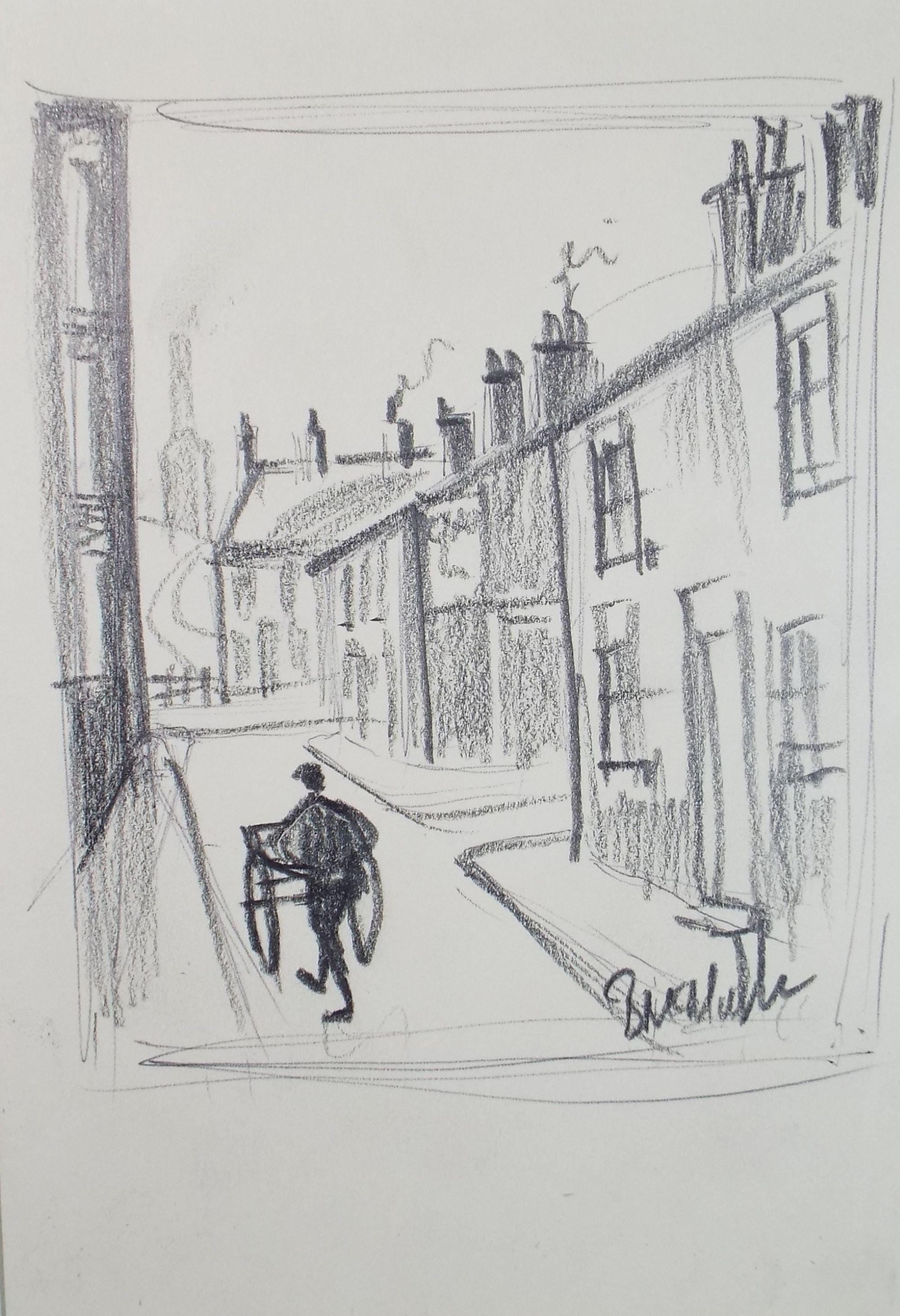 Pencil Drawing, 'Terraced Housing with Figure', Bernard McMullen (1952-2015)