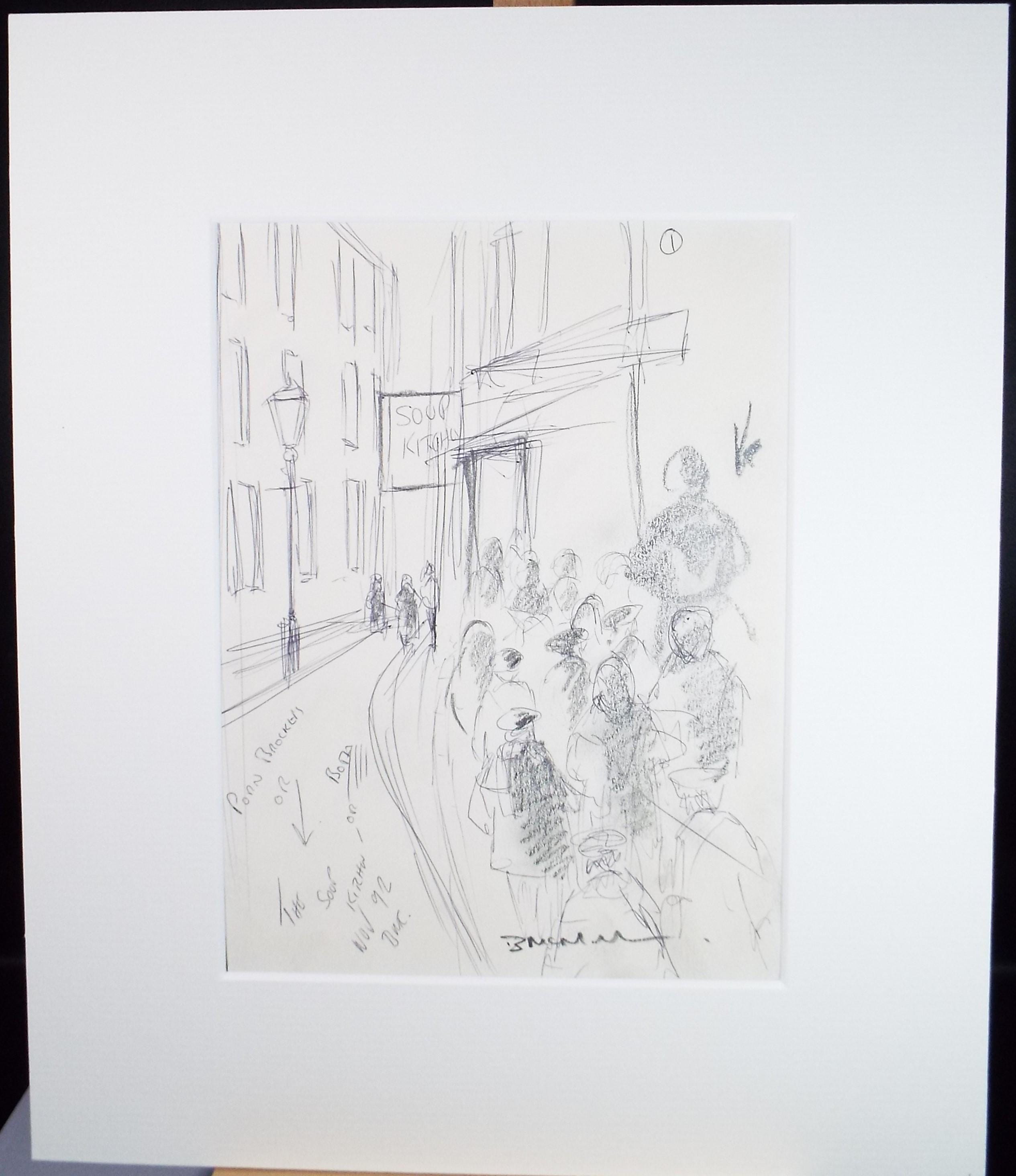 Pencil & Ink Drawing, 'The Soup kitchen', Bernard McMullen (1952-2015)