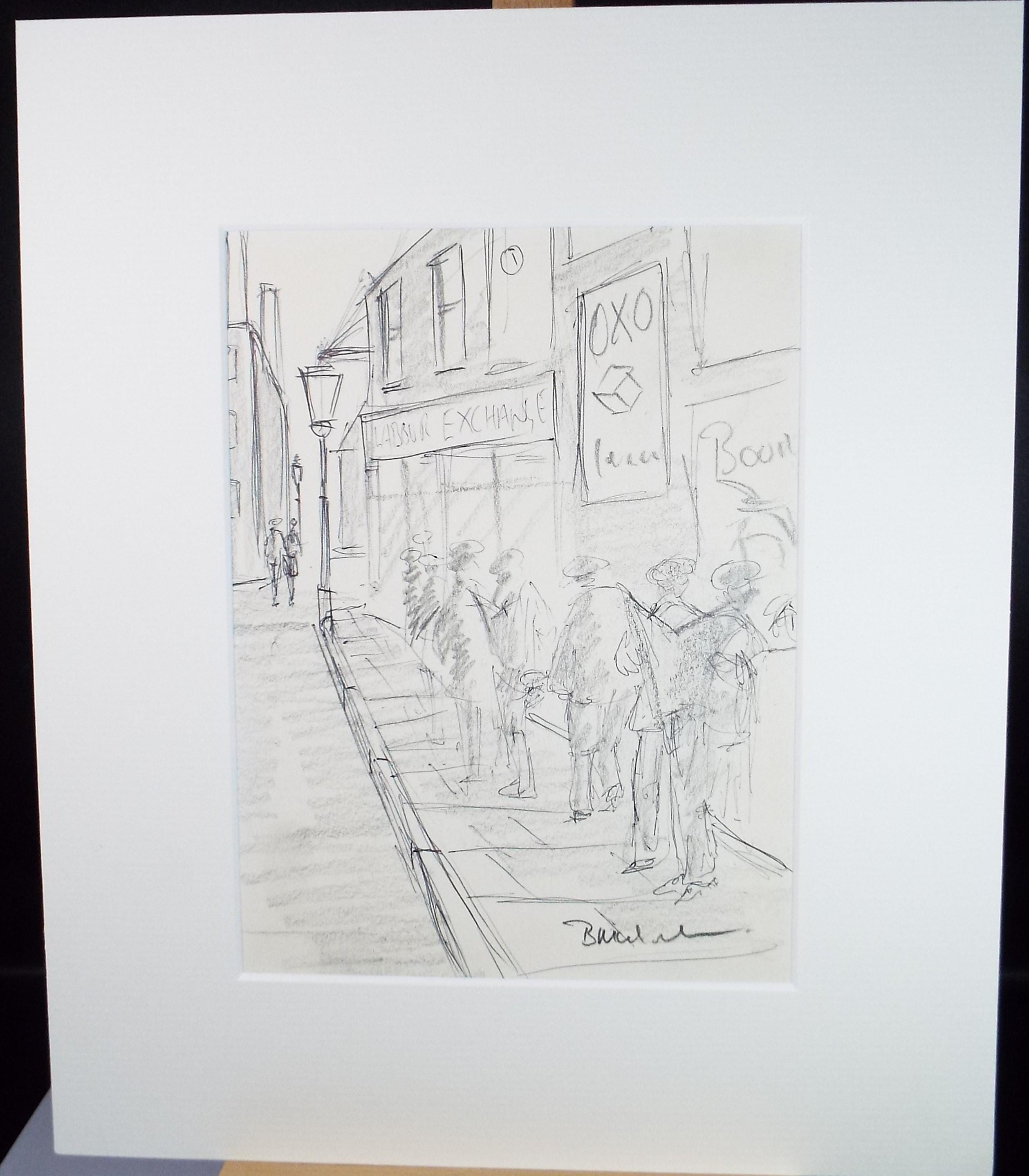 Pencil & Ink Drawing, 'On the Dole', Bernard McMullen (1952-2015)