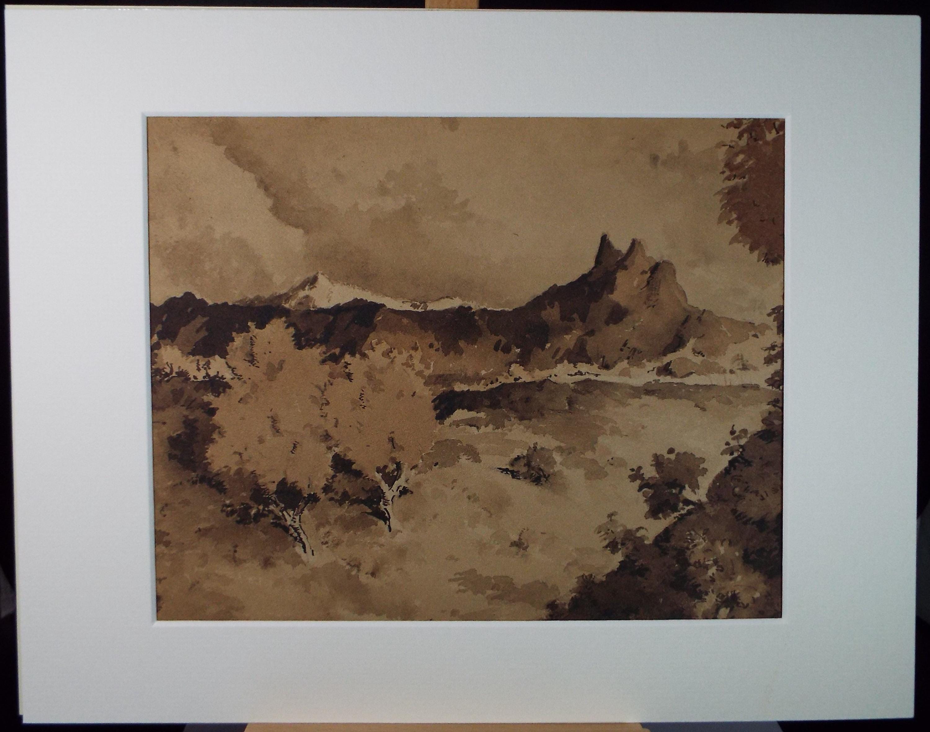 Original Sepia Watercolour, 'Landscape Study', Artist Unknown, circa 1950's