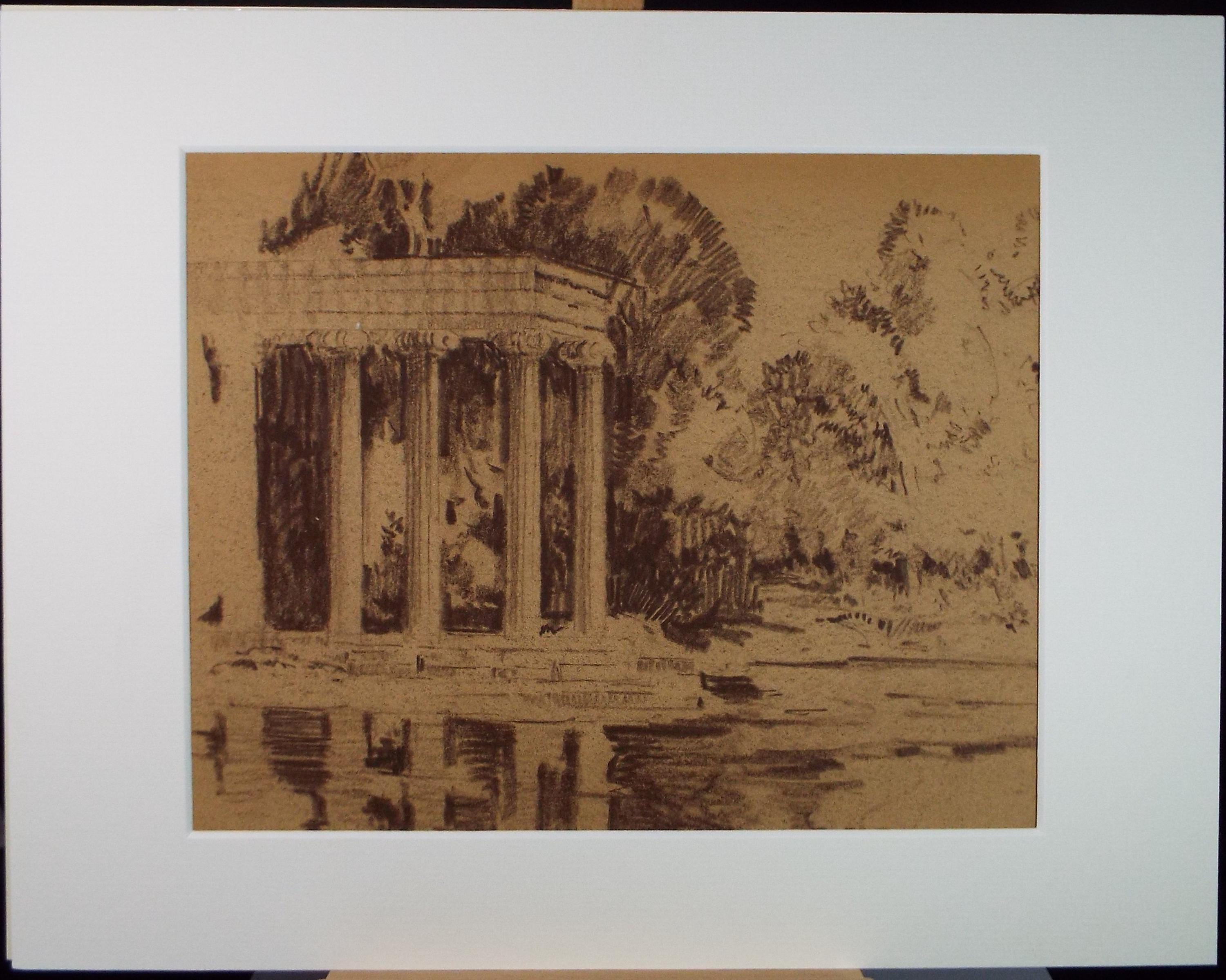 Original Pastel Drawing, 'Italian Folly', Artist Unknown, circa 1950's