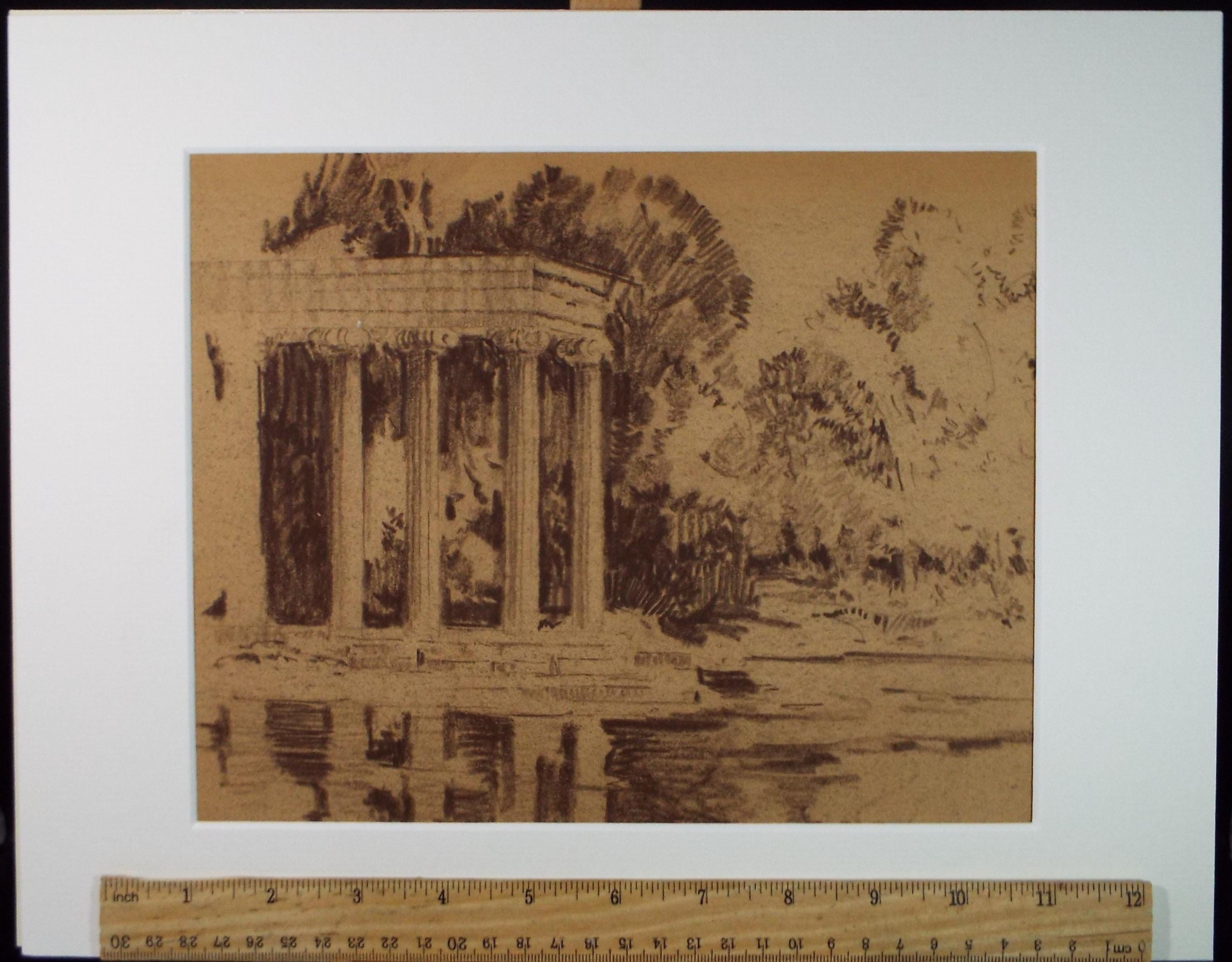 Original Pastel Drawing, 'Italian Folly', Artist Unknown, circa 1950's