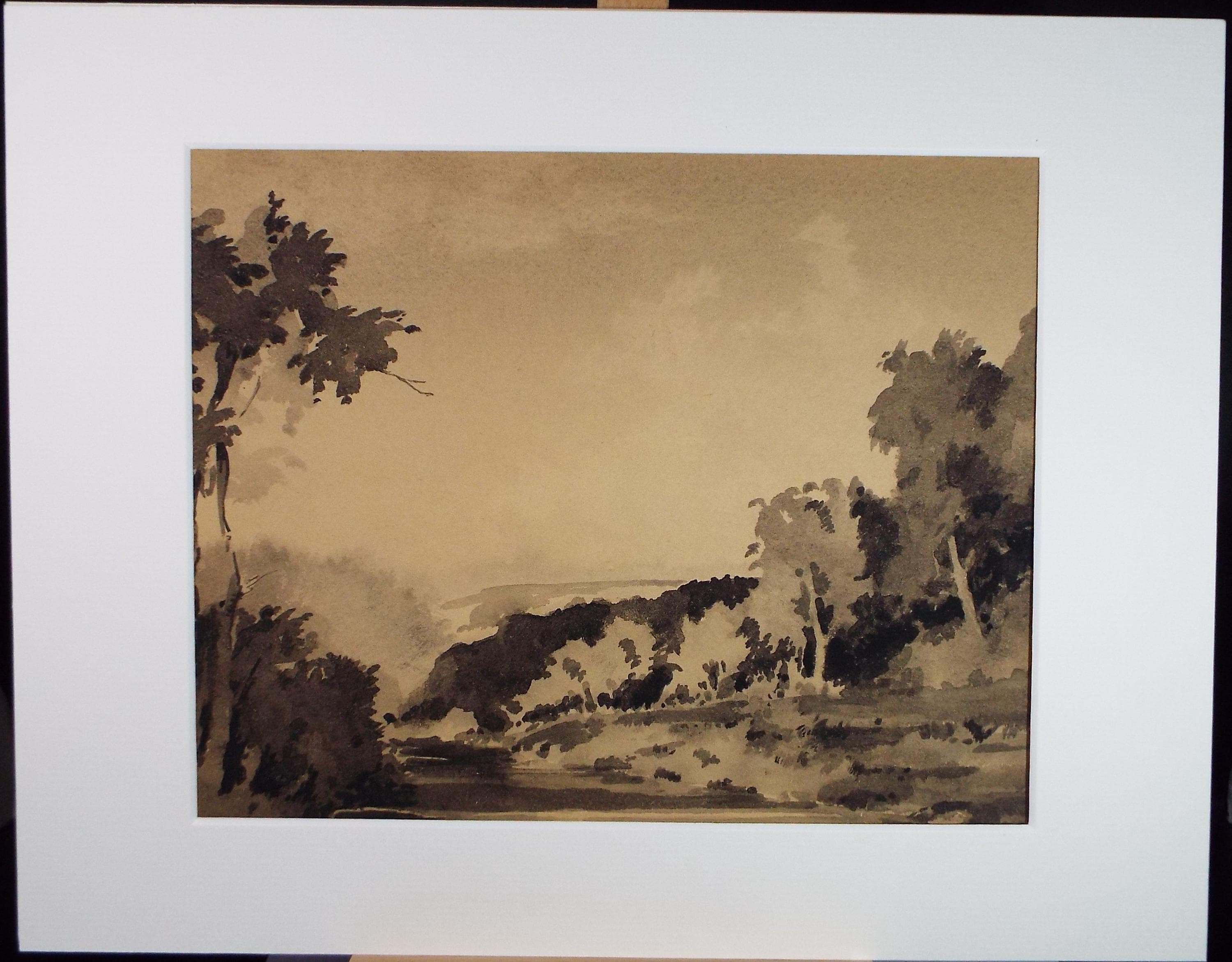 Original Sepia Watercolour, 'Landscape Study', Artist Unknown, circa 1950's