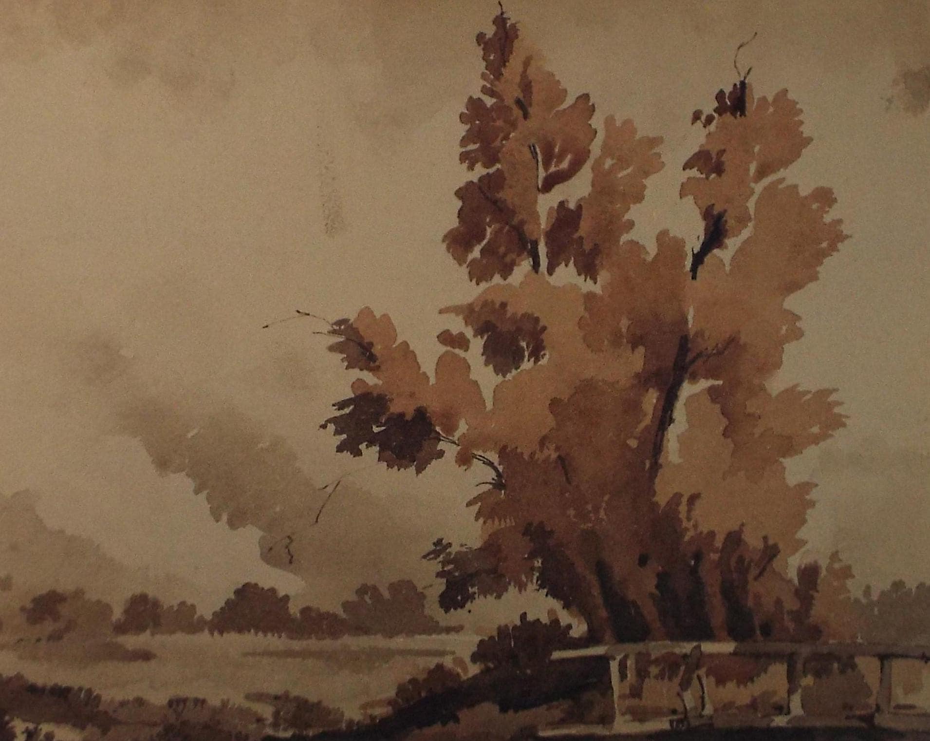 Original Sepia Watercolour, 'Landscape Study', Artist Unknown, circa 1950's