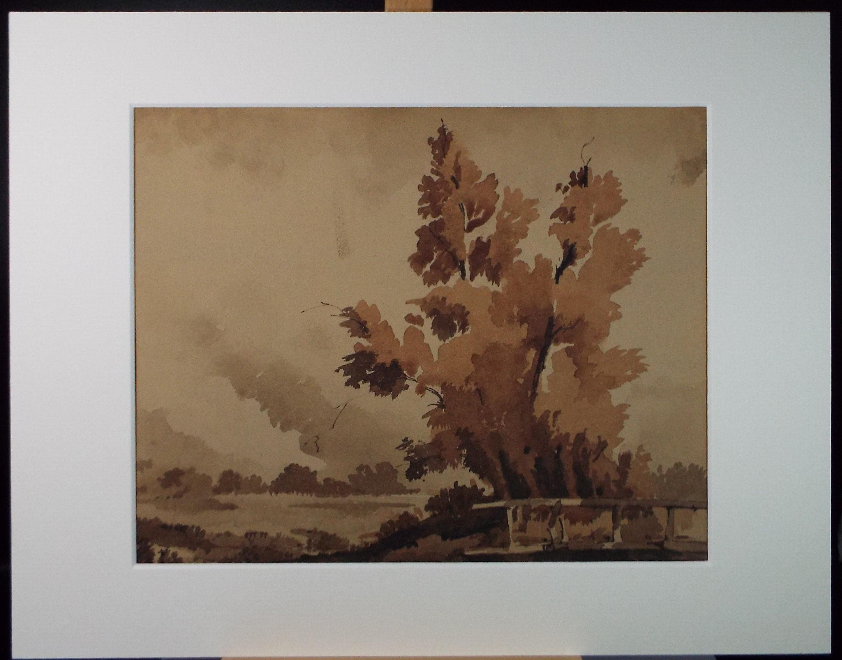 Original Sepia Watercolour, 'Landscape Study', Artist Unknown, circa 1950's