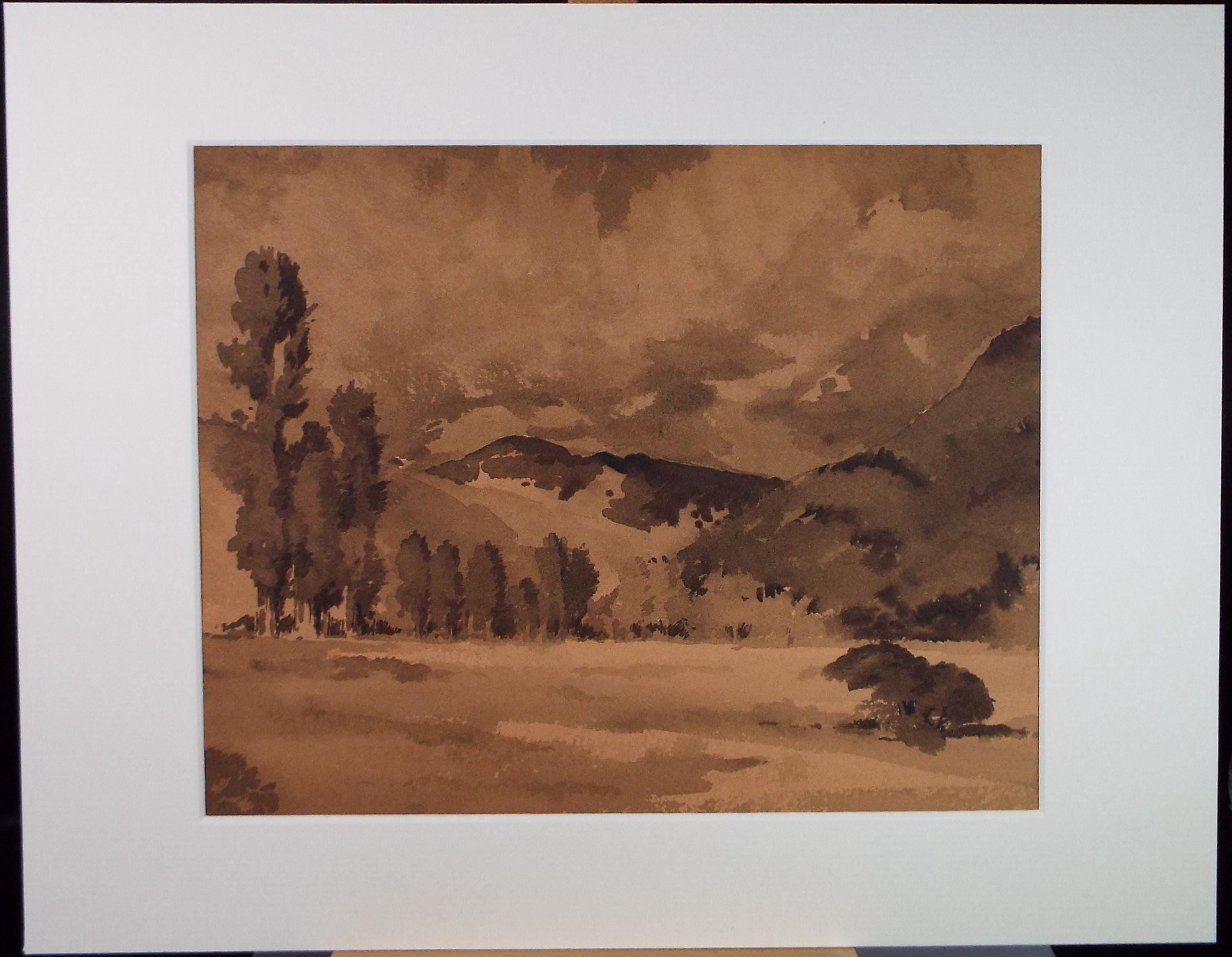 Original Sepia Watercolour, 'Landscape Study', Artist Unknown, circa 1950's