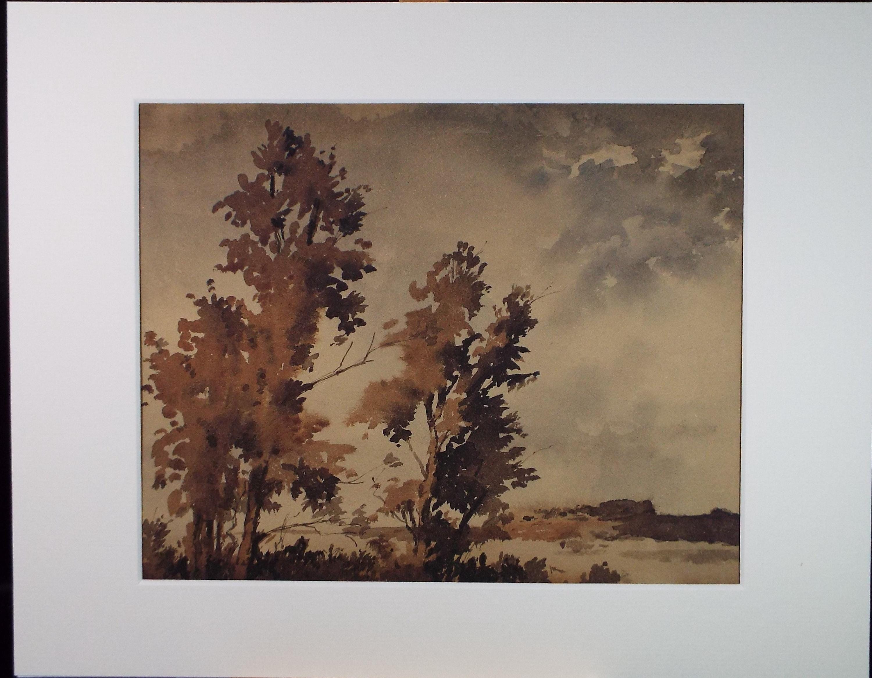 Original Sepia Watercolour, 'Landscape Study', Artist Unknown, circa 1950's