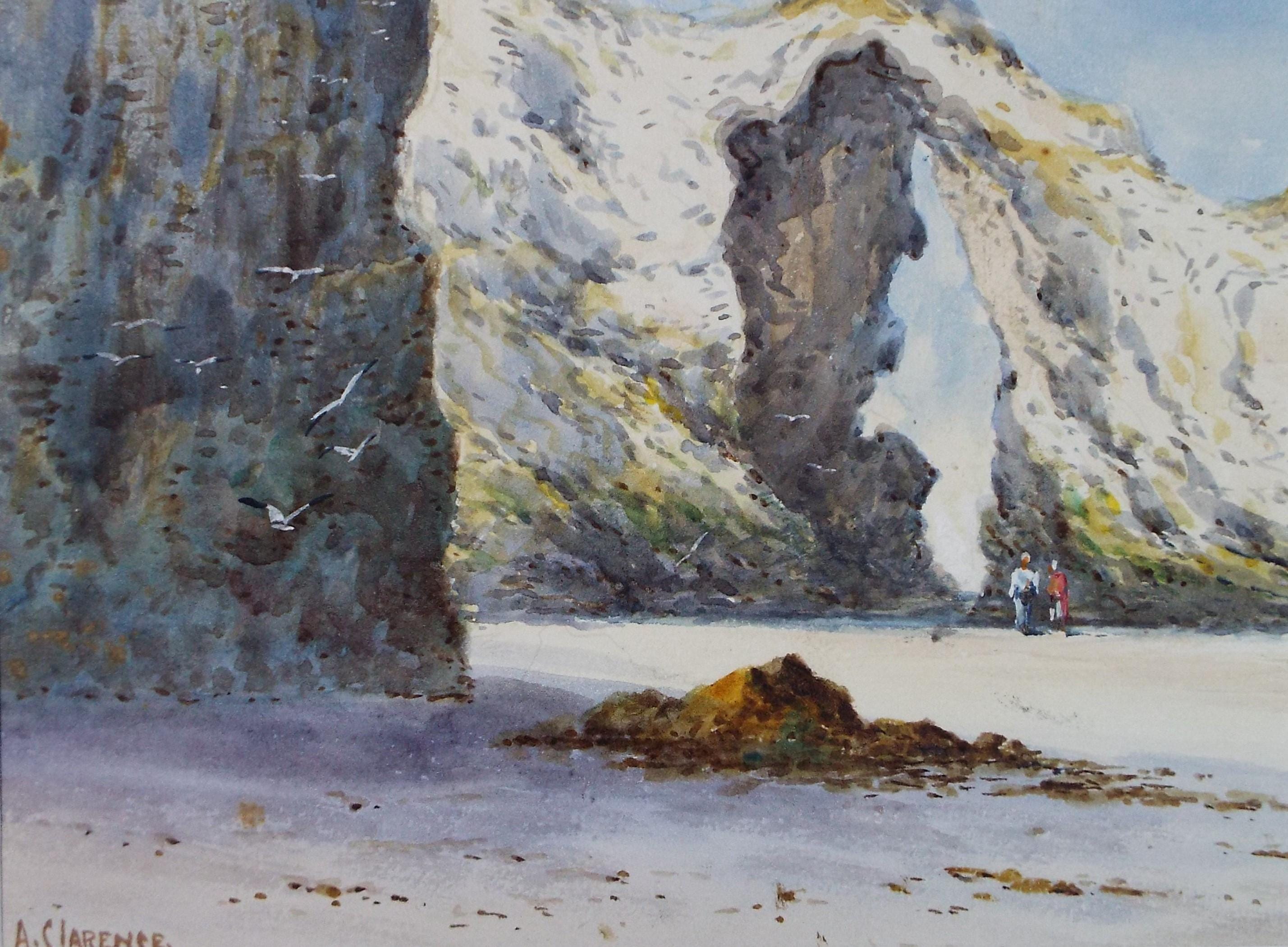 Original Watercolour, 'Perranporth Beach', A Clarence, circa 1980's