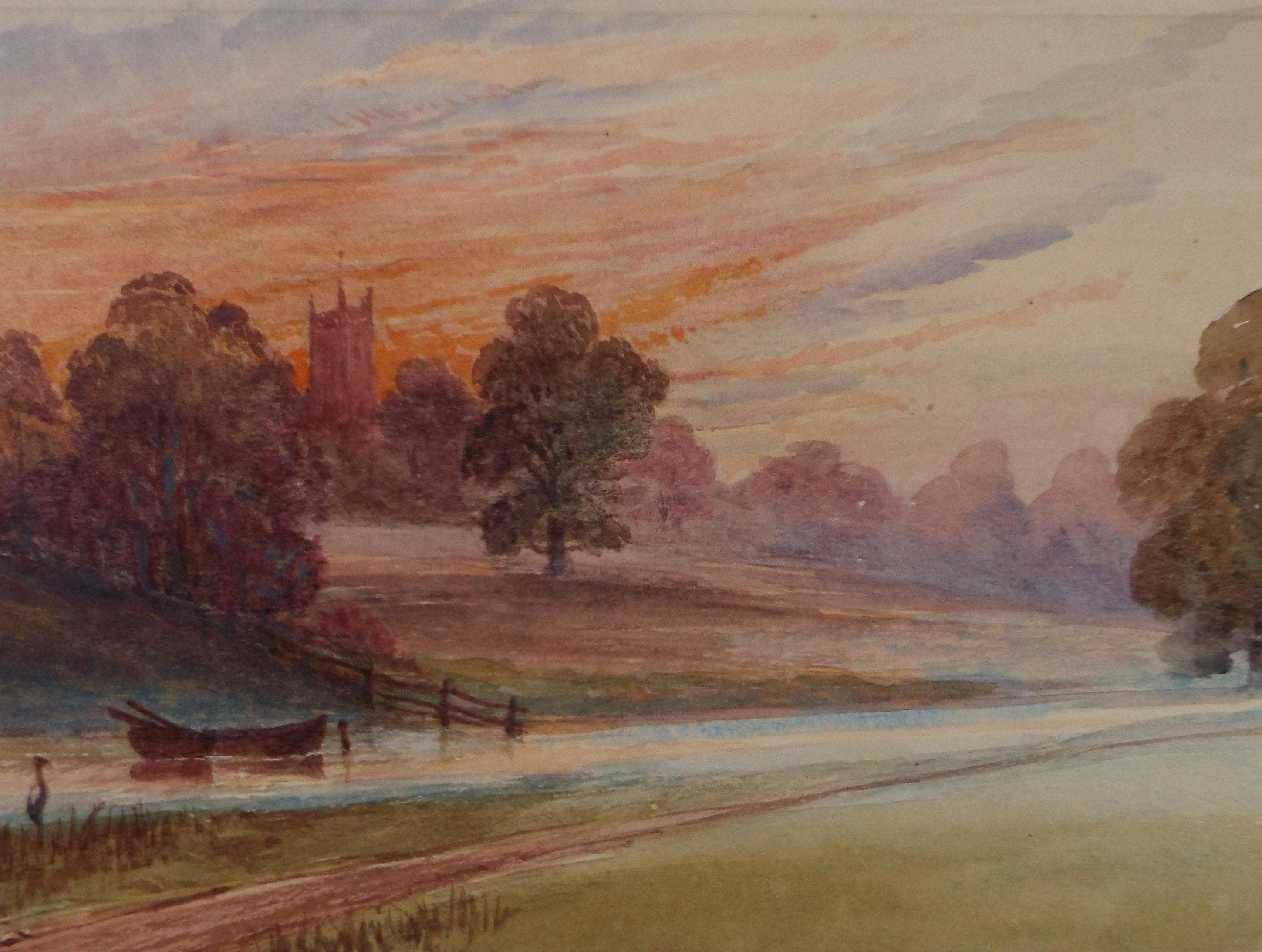 Original Watercolour, 'Landscape at Sunset', Late 19th Century, Artist Unknown