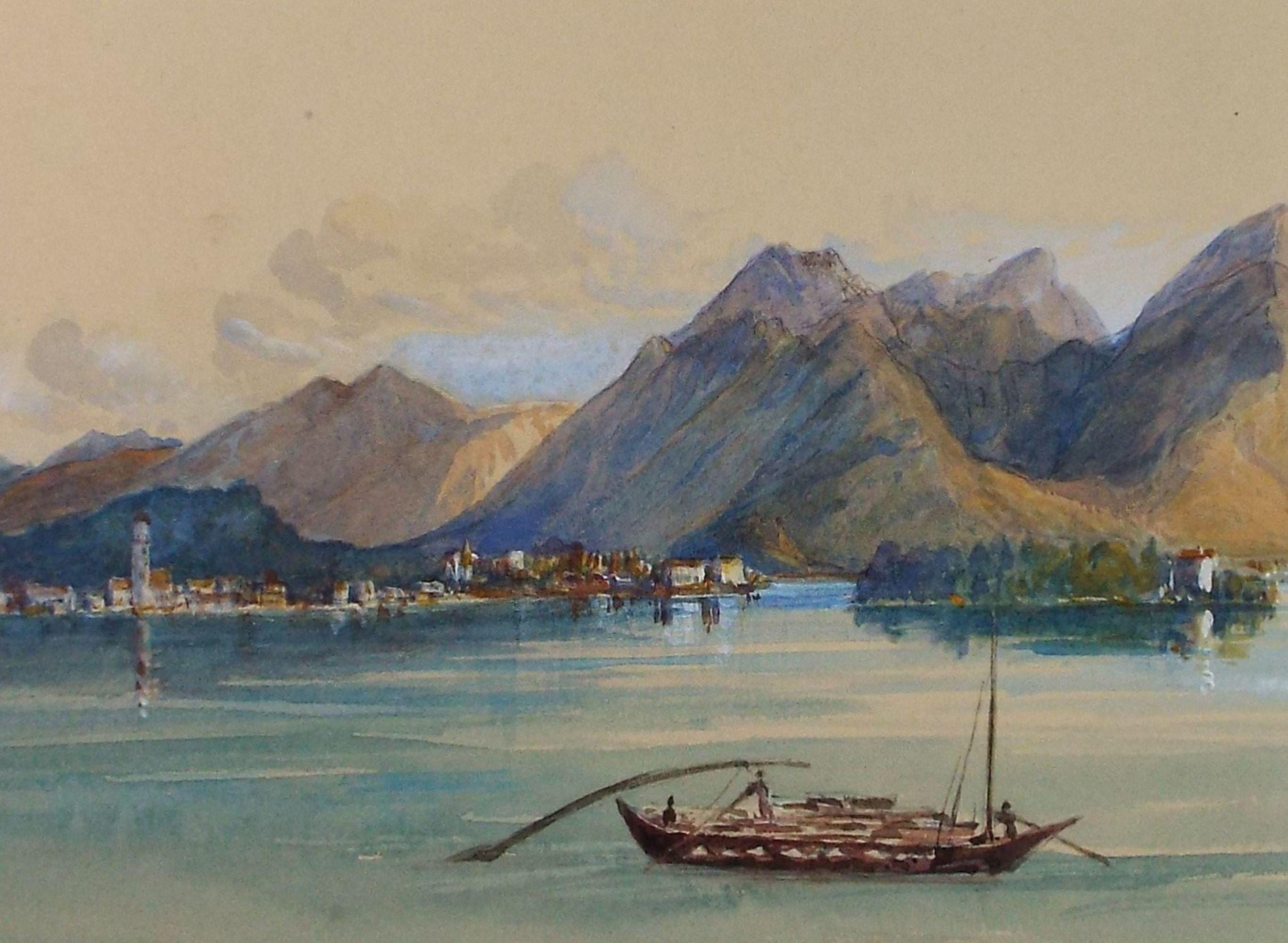 Original Watercolour,'Italian Lake Landscape', Late 19th Century, unknown artist