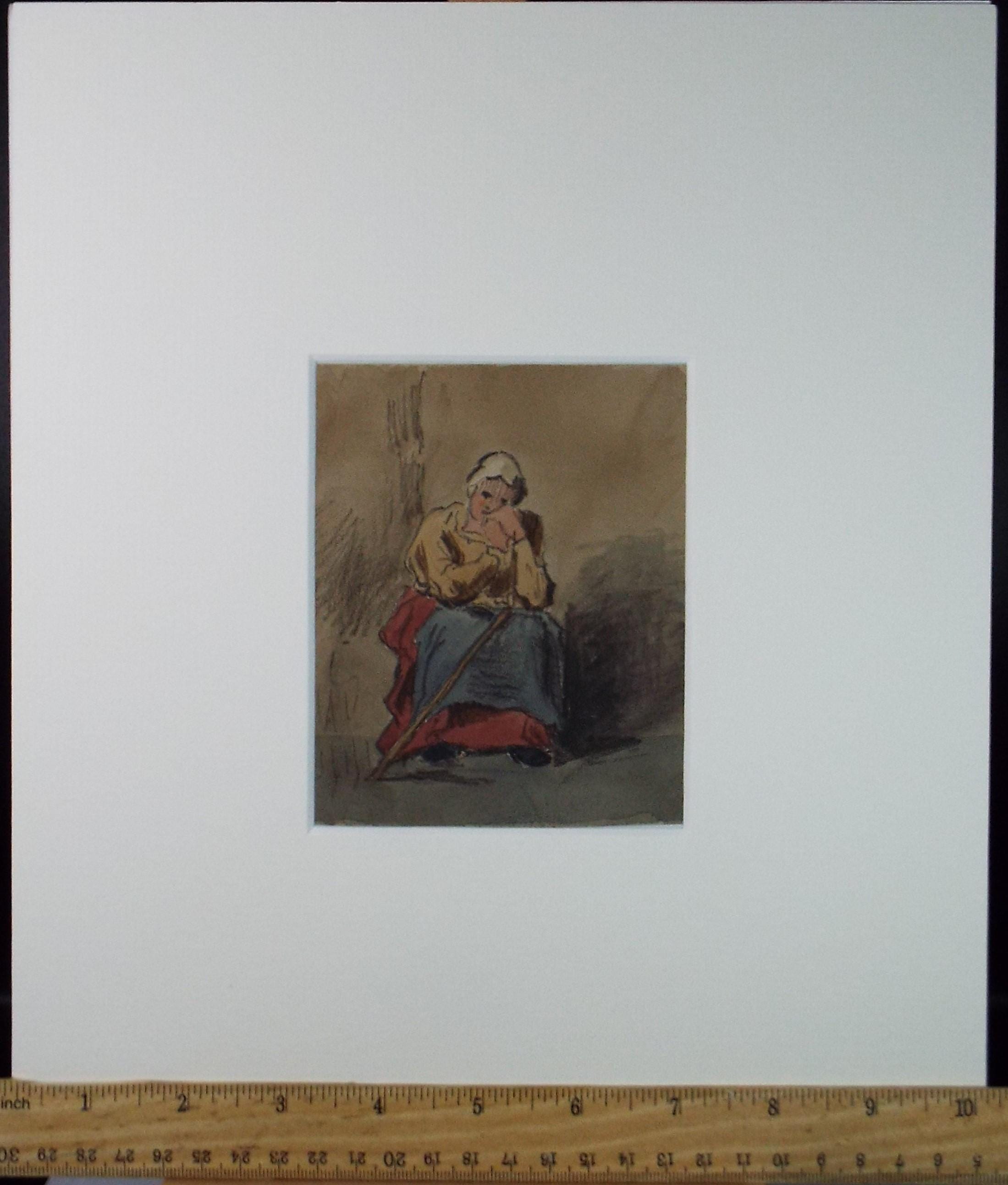 Original Watercolour,'Seated Woman', Mid 19th Century, unknown artist