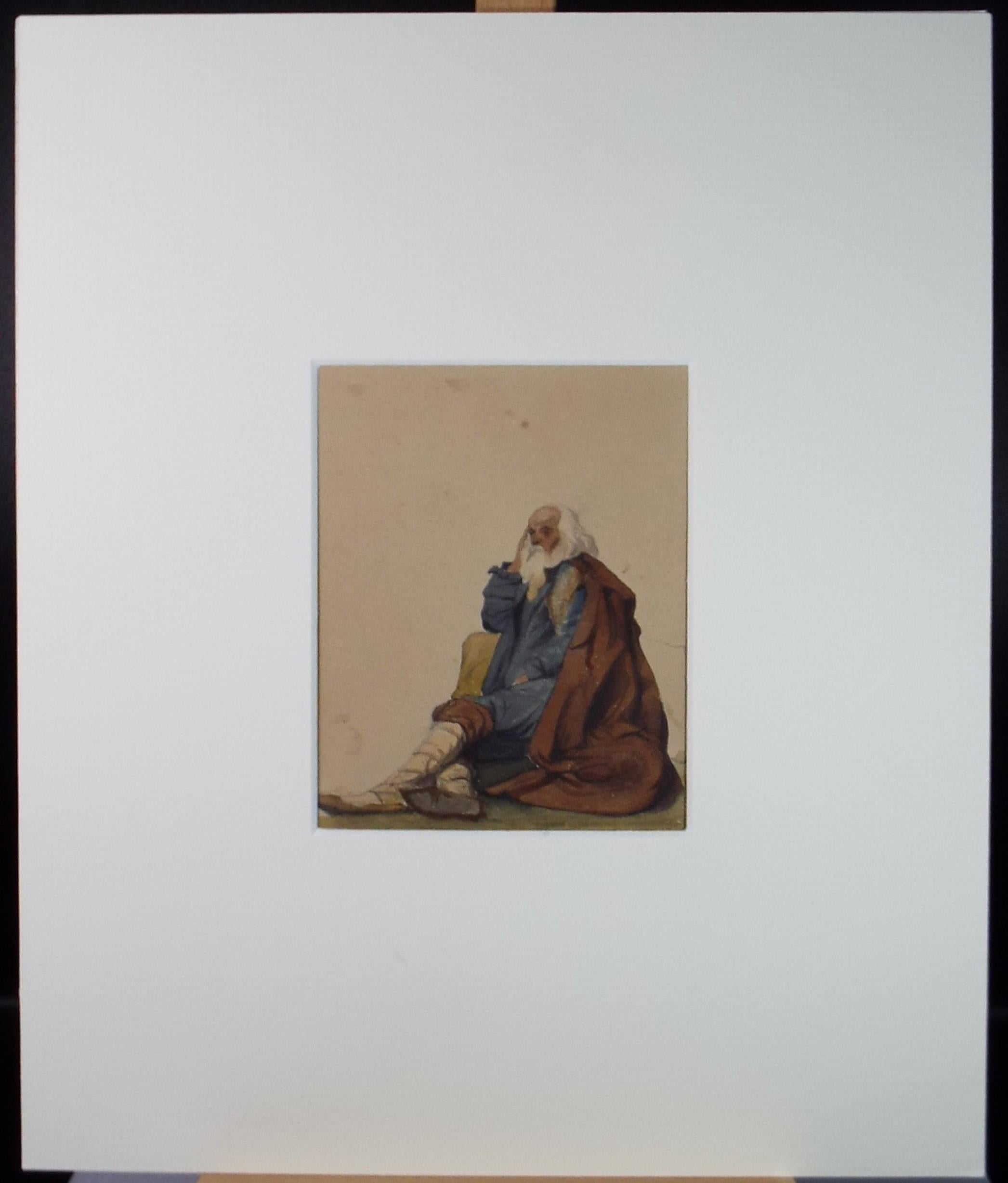 Original Watercolour,'Seated Man', Mid 19th Century, unknown artist