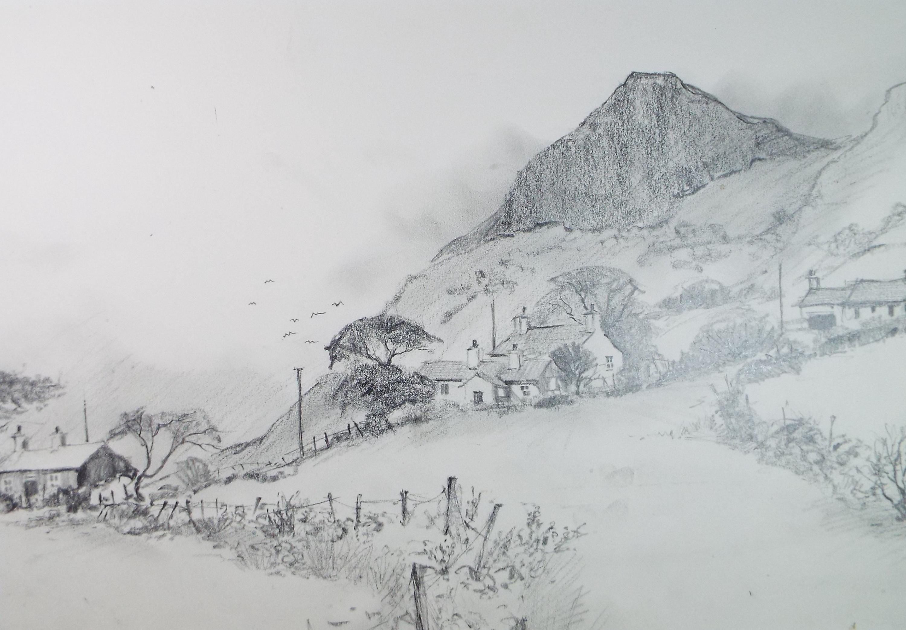 Original Pencil Drawing, 'Carn-Fadryn', Tom Sykes, Circa 1980's