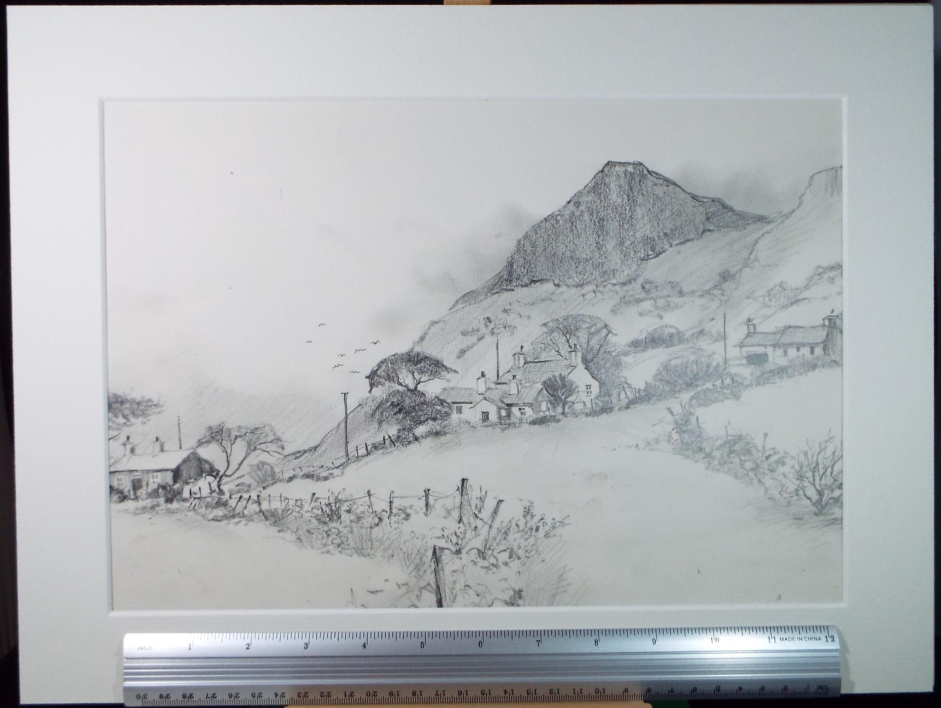 Original Pencil Drawing, 'Carn-Fadryn', Tom Sykes, Circa 1980's