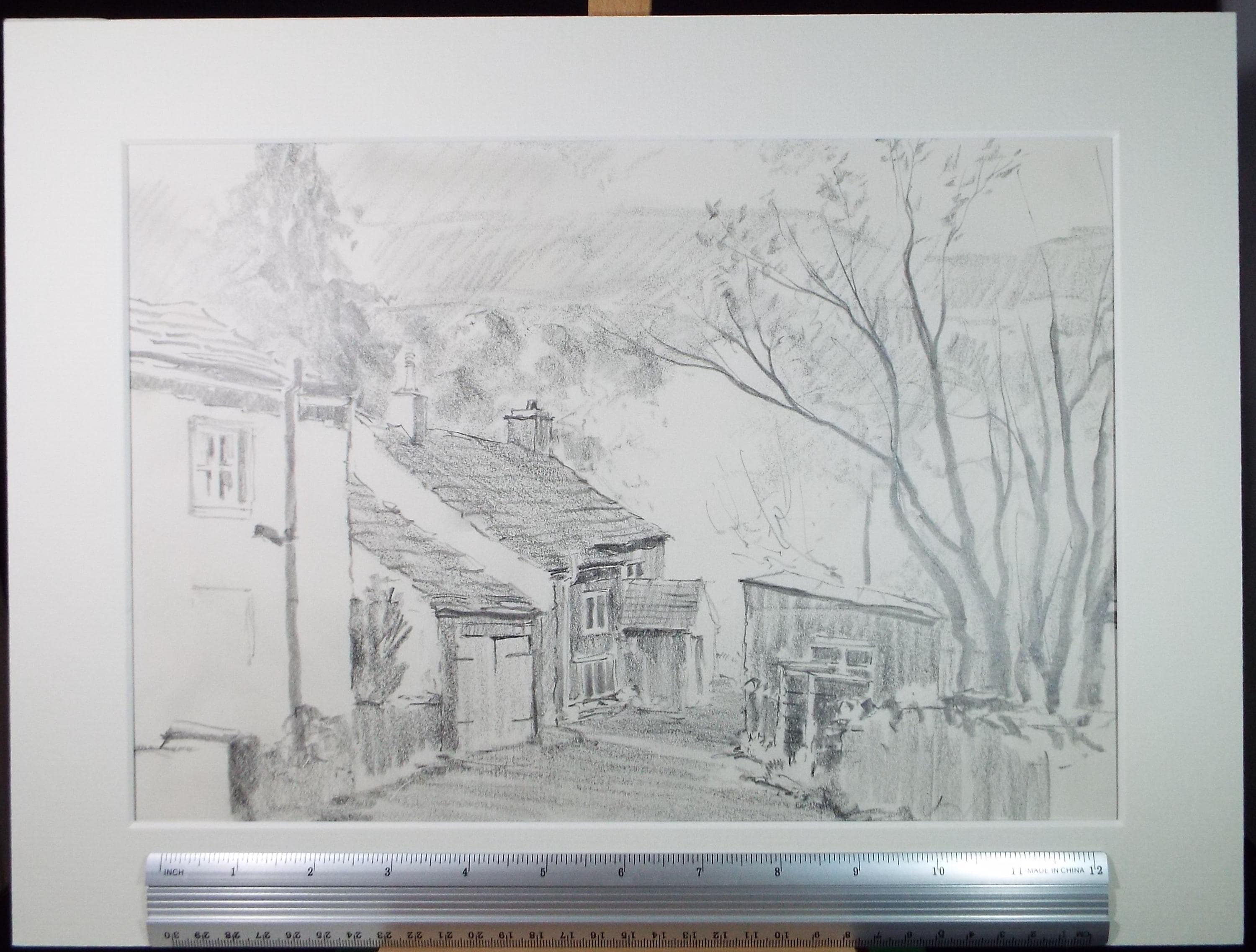 Original Pencil Drawing, 'Corner of Kettlewell', Tom Sykes, Circa 1980's