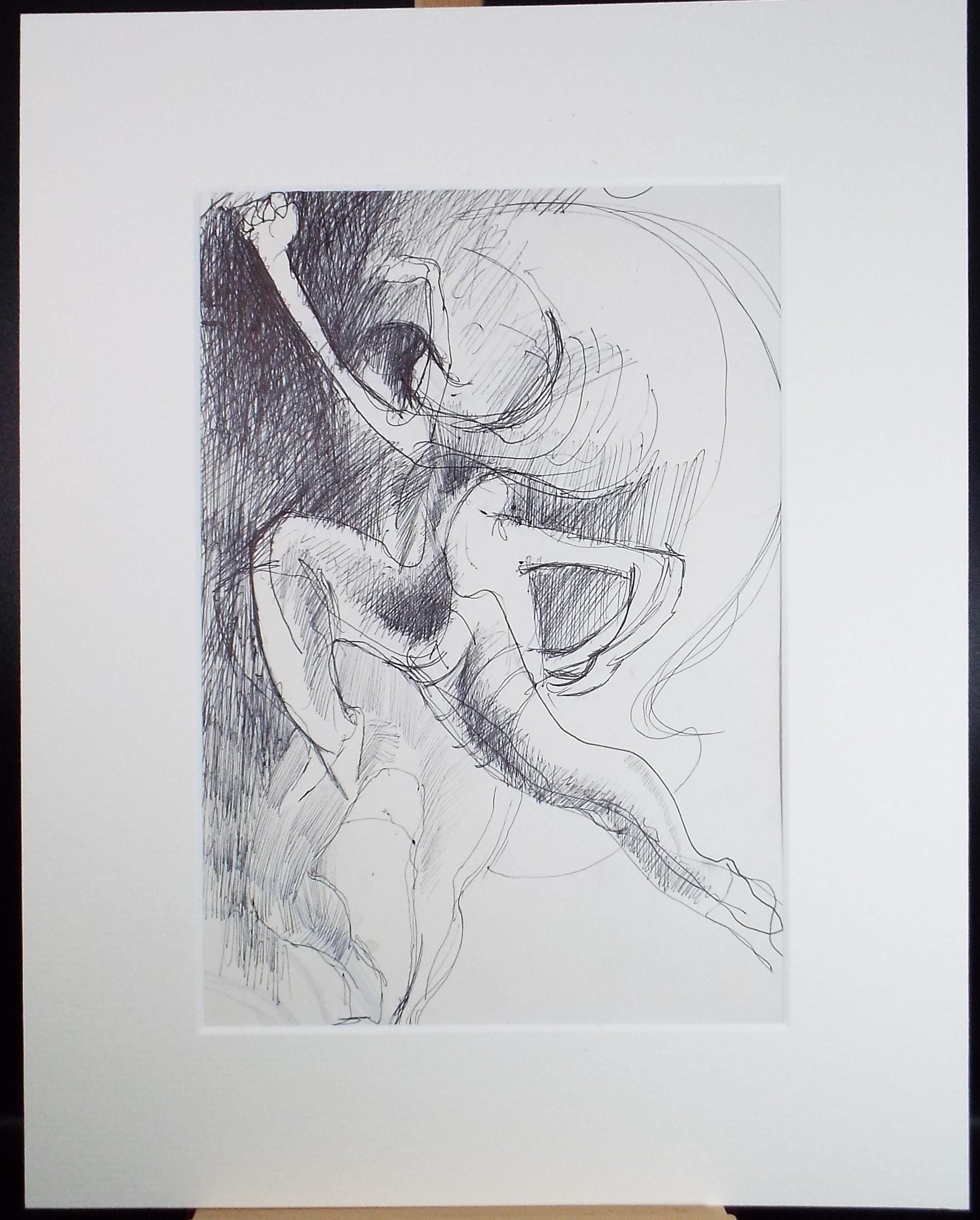 Original Pen & ink Drawing, 'Acrobatic Figures', Artist Unknown, circa 1990's