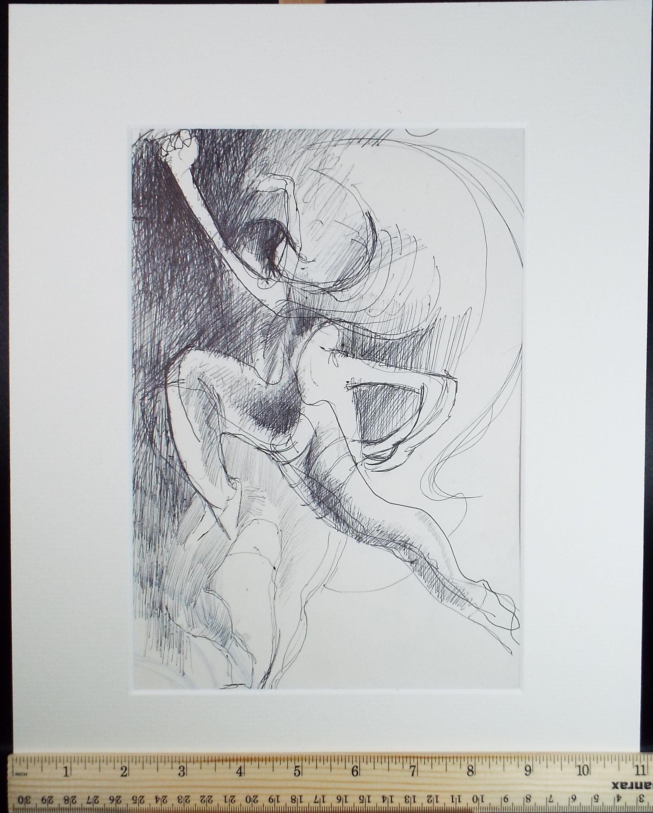 Original Pen & ink Drawing, 'Acrobatic Figures', Artist Unknown, circa 1990's