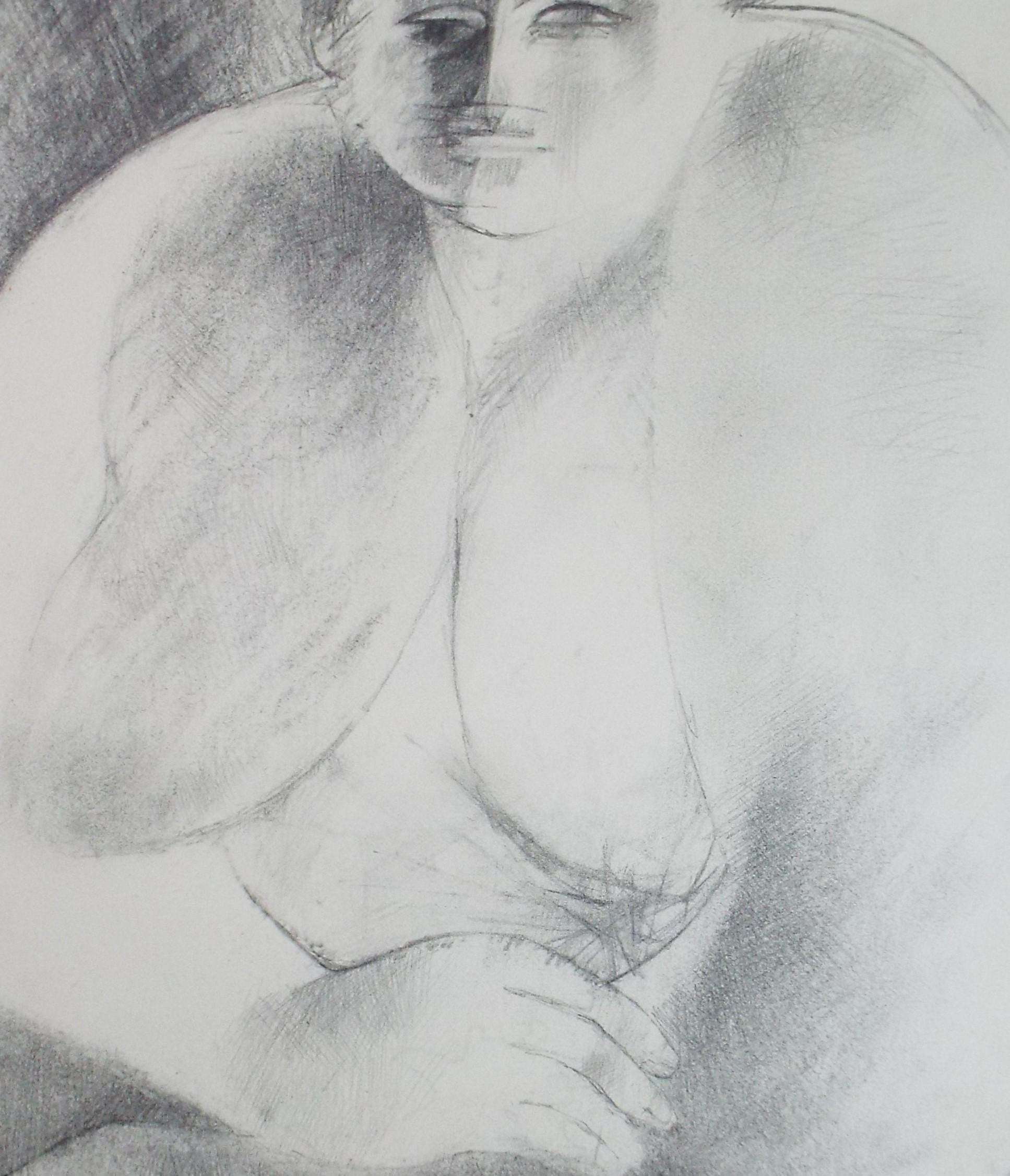 Original Pencil Drawing, 'Female Nude', Circa 1990's, Artist unknown