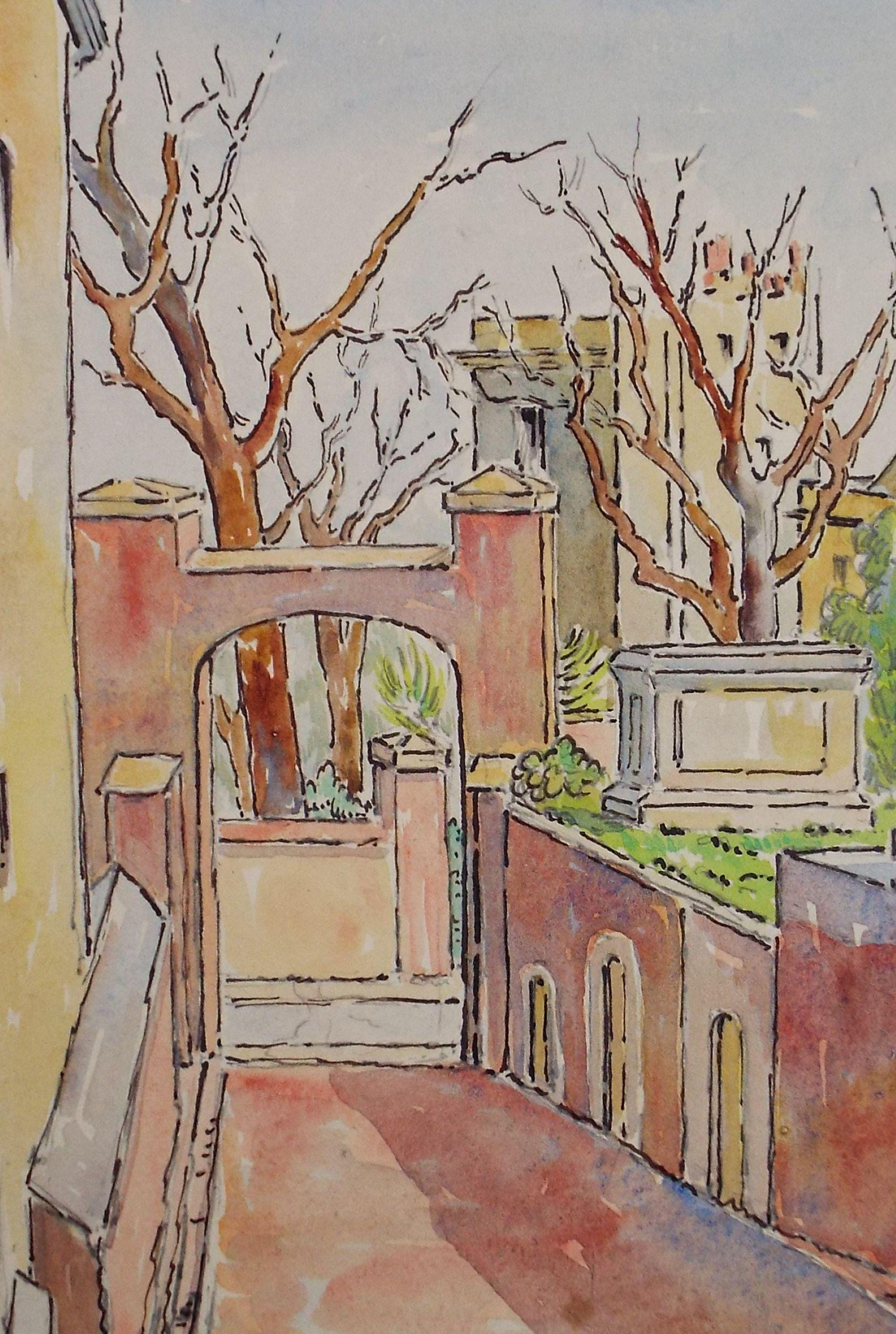 Original Watercolour & Pencil, 'Entranceway', Cicely Glyn de Beers (1891-1973), Circa 1930's