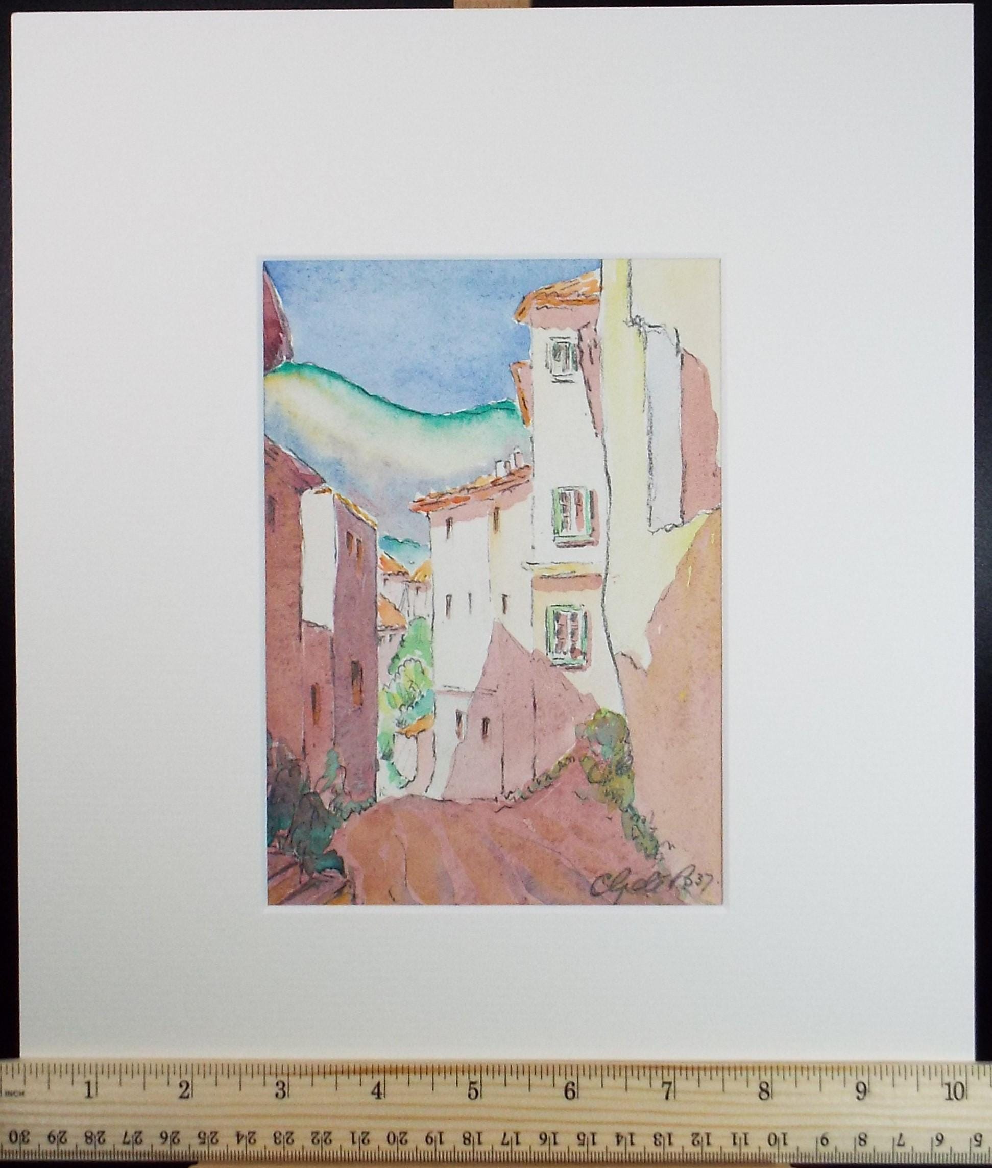 Original Watercolour & Pencil, 'Les Baux', Cicely Glyn de Beers (1891-1973), Dated 1937