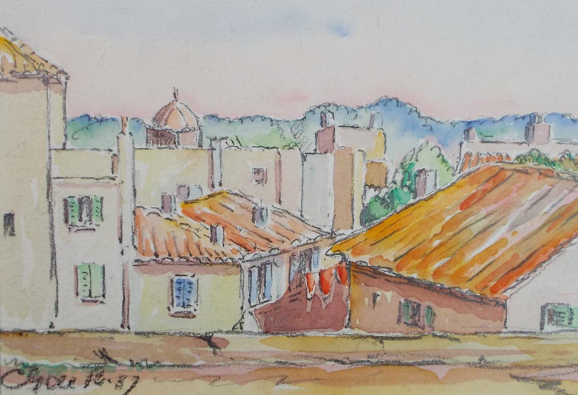 Original Watercolour & Pencil, 'Avignon', Cicely Glyn de Beers (1891-1973), Dated 1937