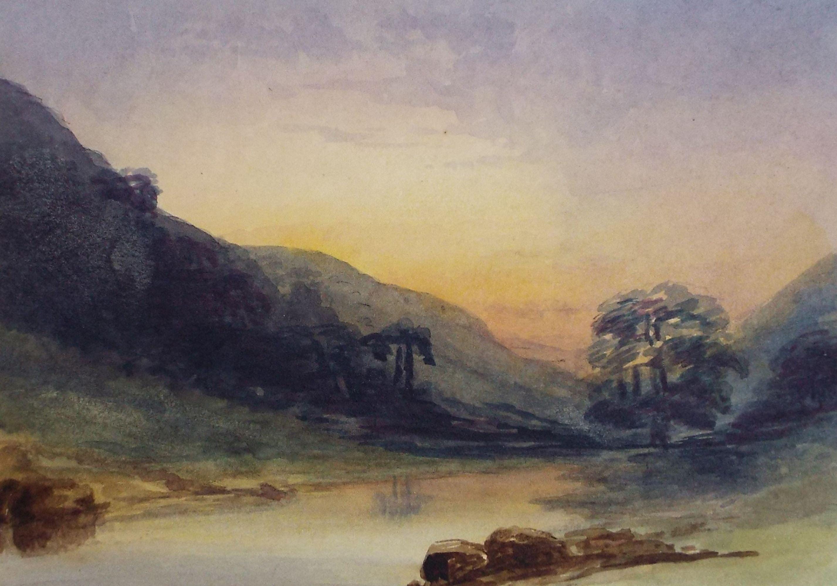 Original Watercolour, 'Valley at Sunrise ', Early 20th Century, Unknown Artist