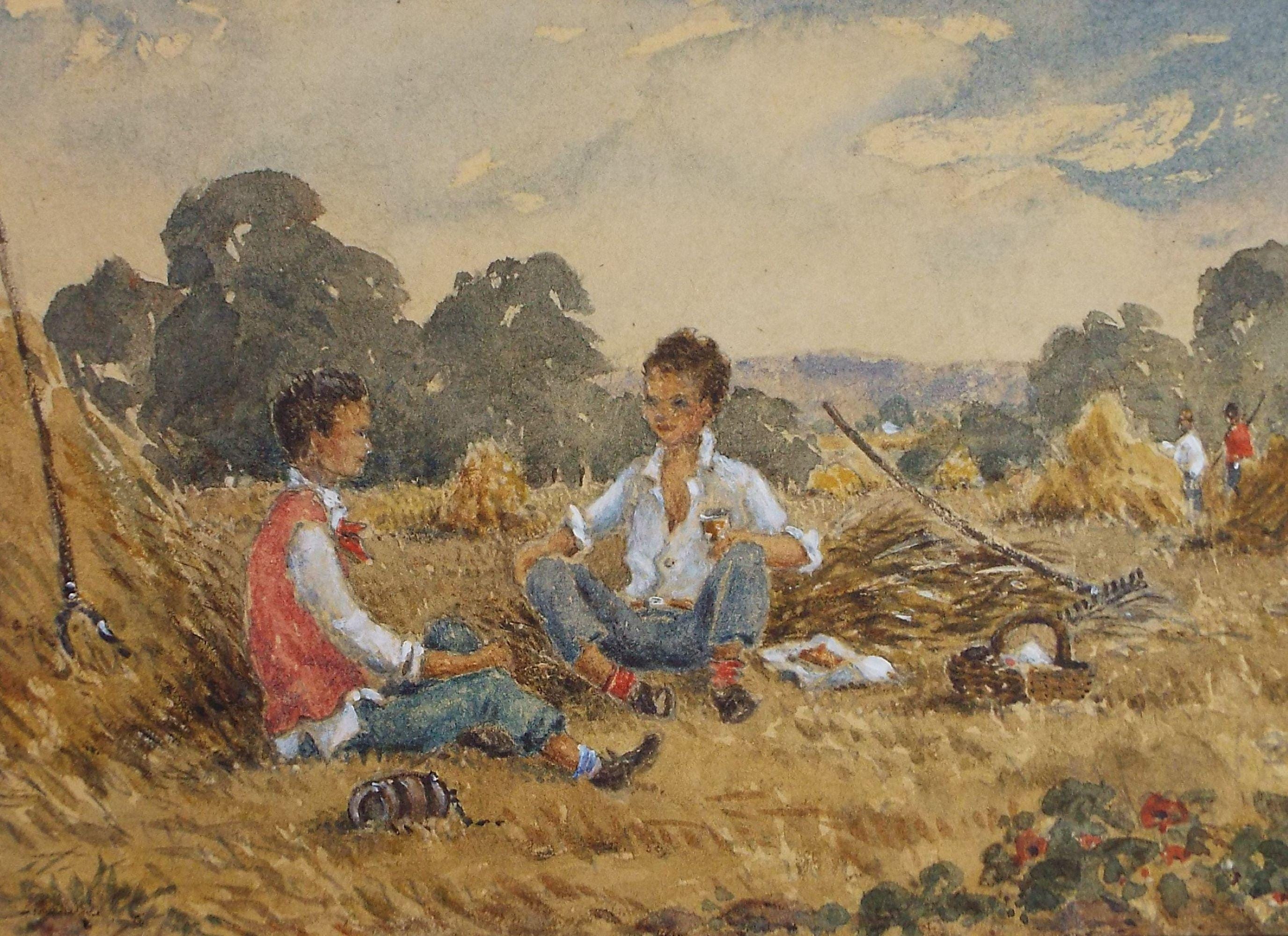 Original Watercolour on Paper,'Harvest Time', Circa 1950's , Artist Unknown