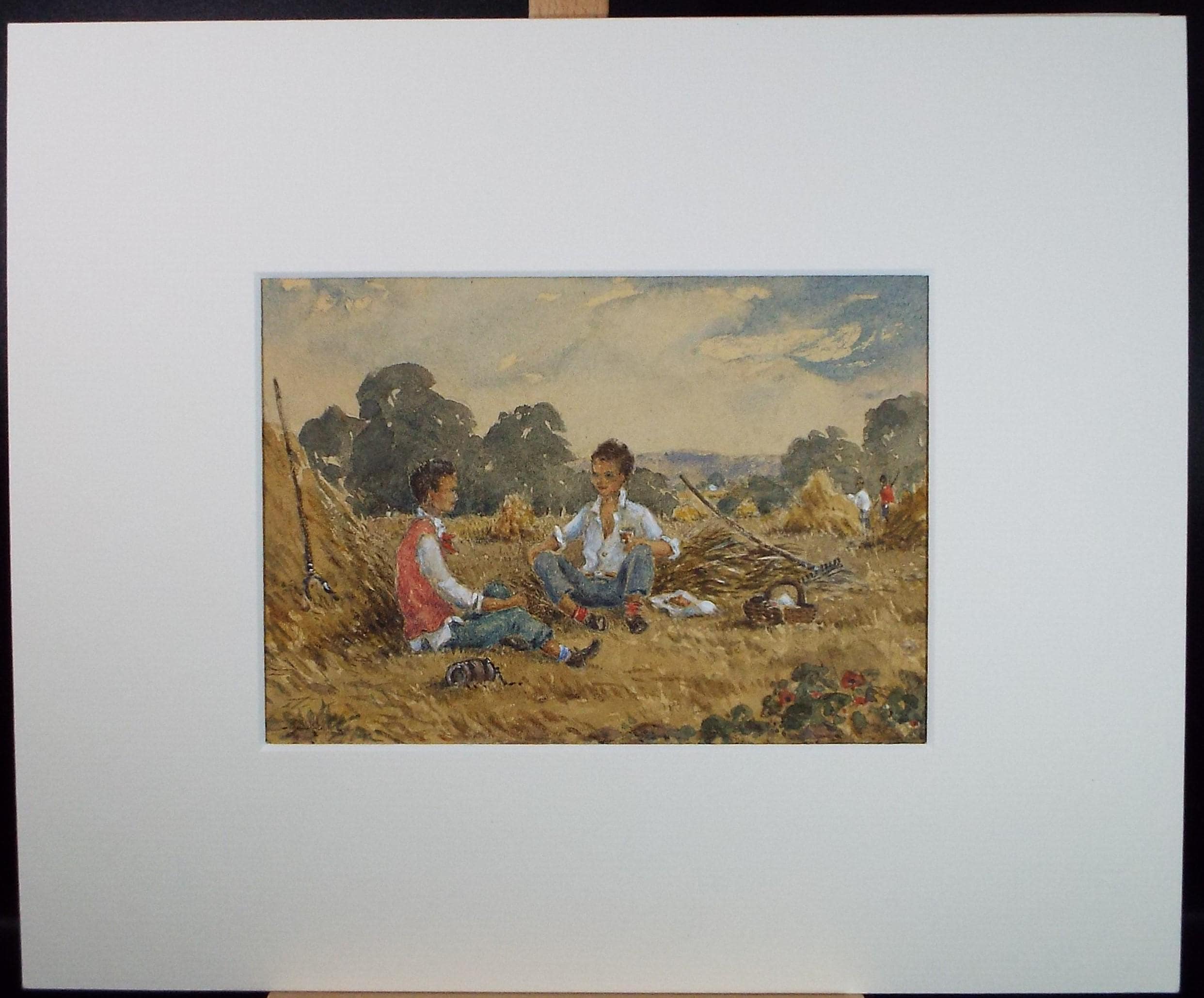 Original Watercolour on Paper,'Harvest Time', Circa 1950's , Artist Unknown