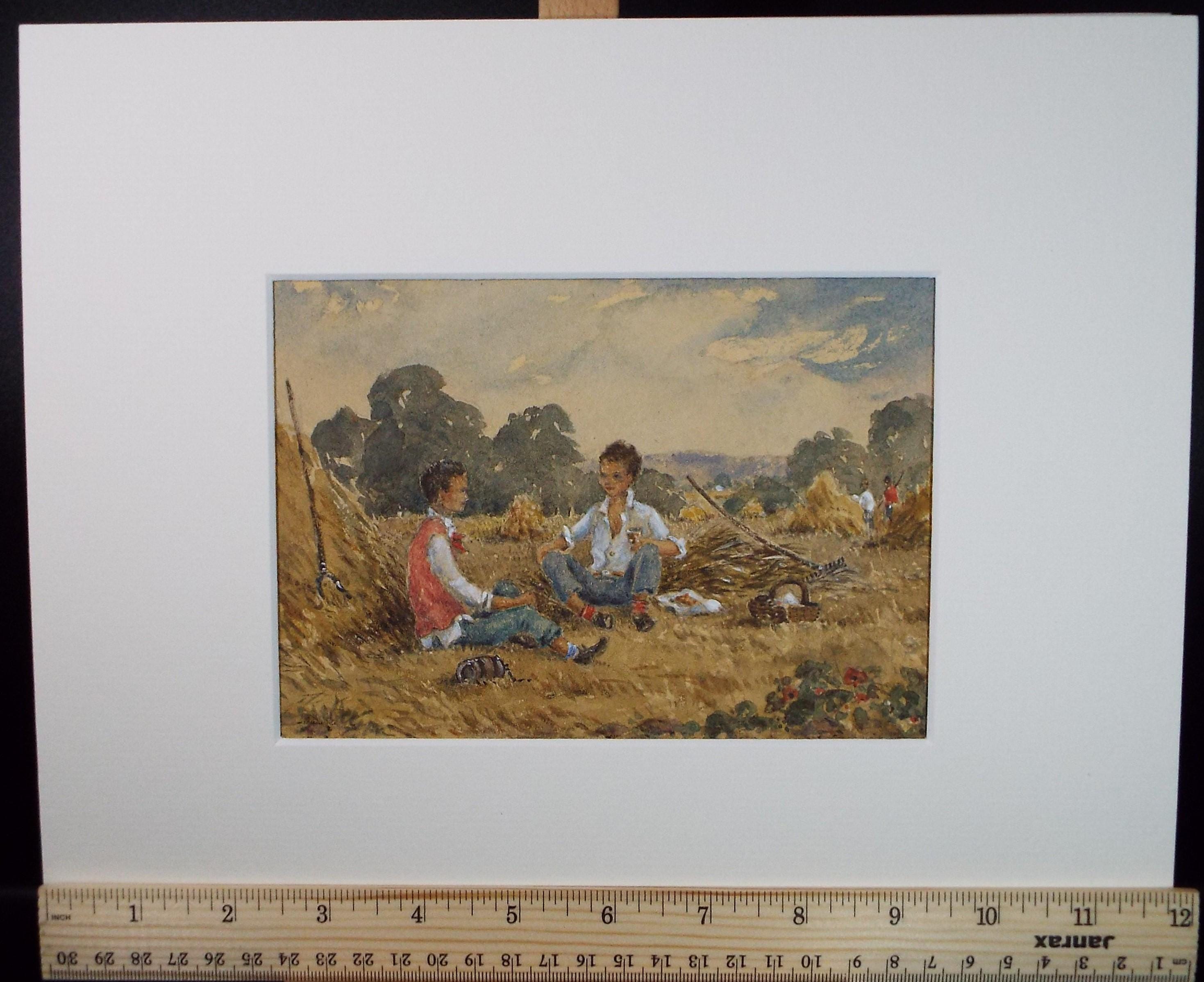 Original Watercolour on Paper,'Harvest Time', Circa 1950's , Artist Unknown