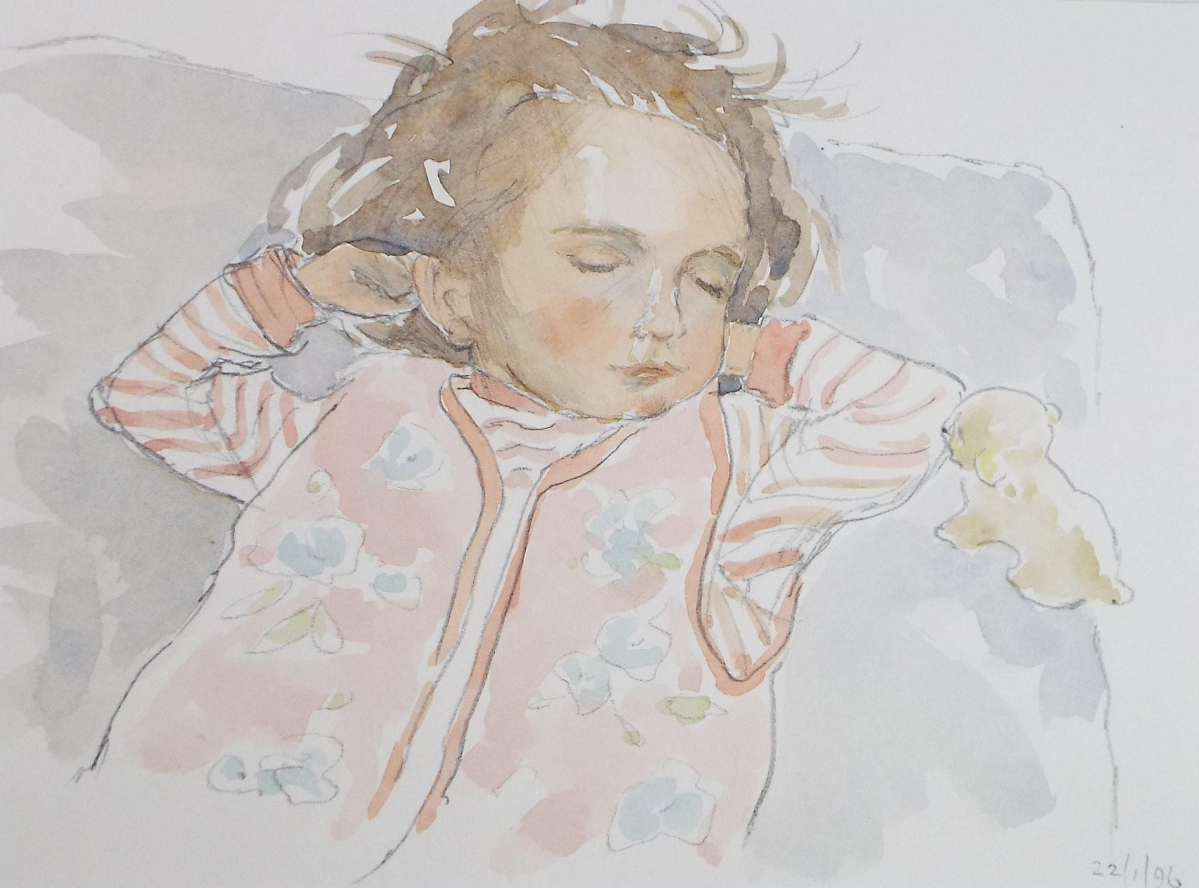 Original Watercolour, 'Child Sleeping', Dated 1996, Artist unknown