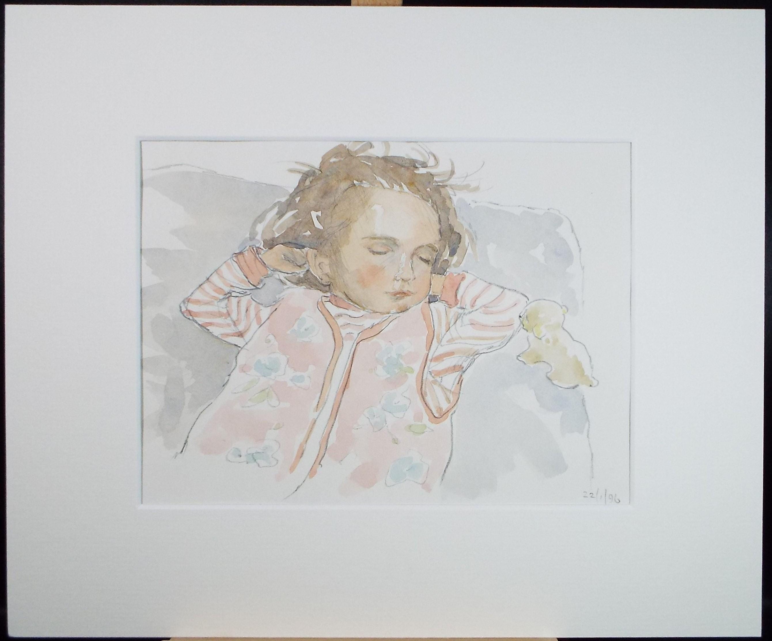 Original Watercolour, 'Child Sleeping', Dated 1996, Artist unknown