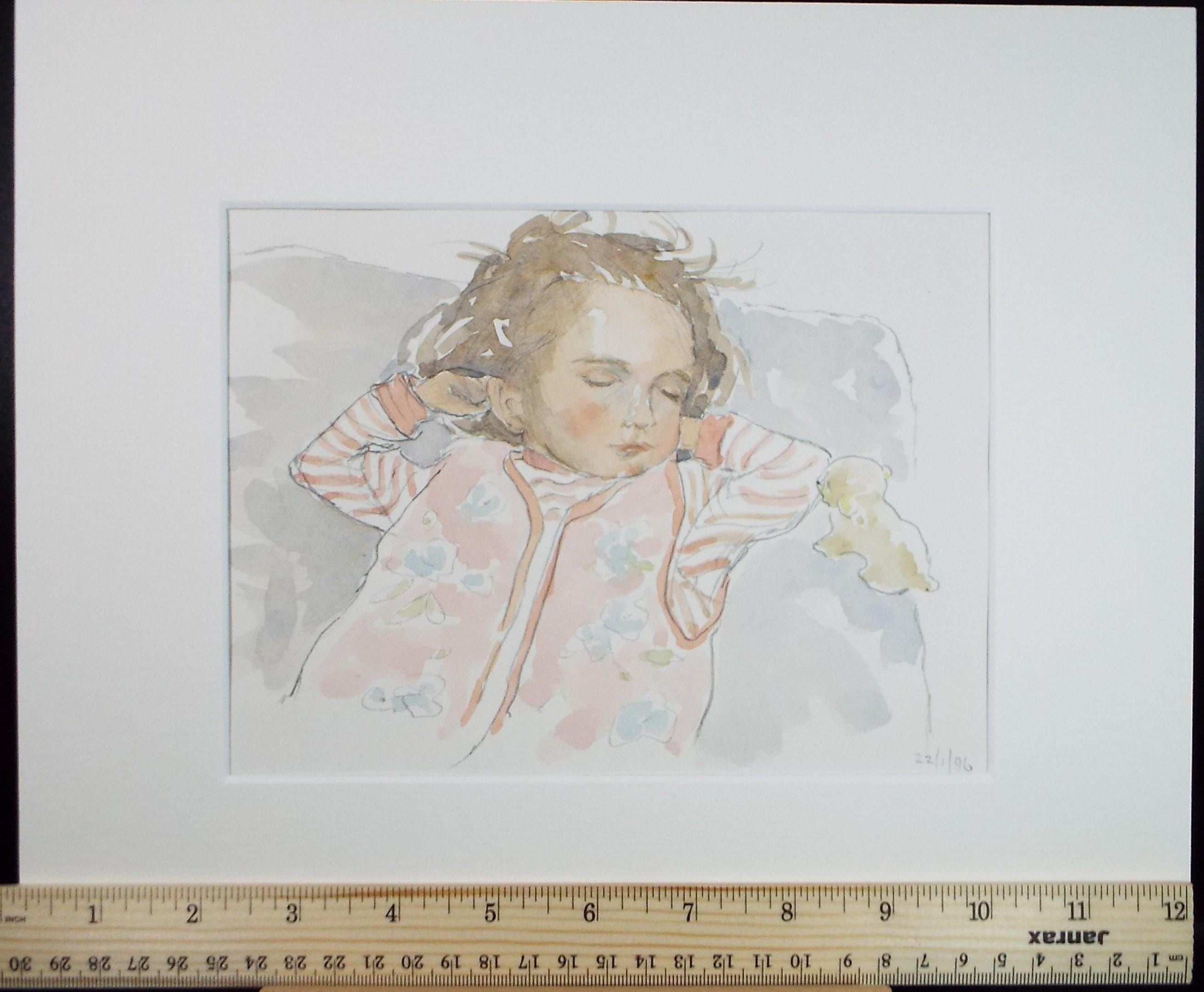 Original Watercolour, 'Child Sleeping', Dated 1996, Artist unknown