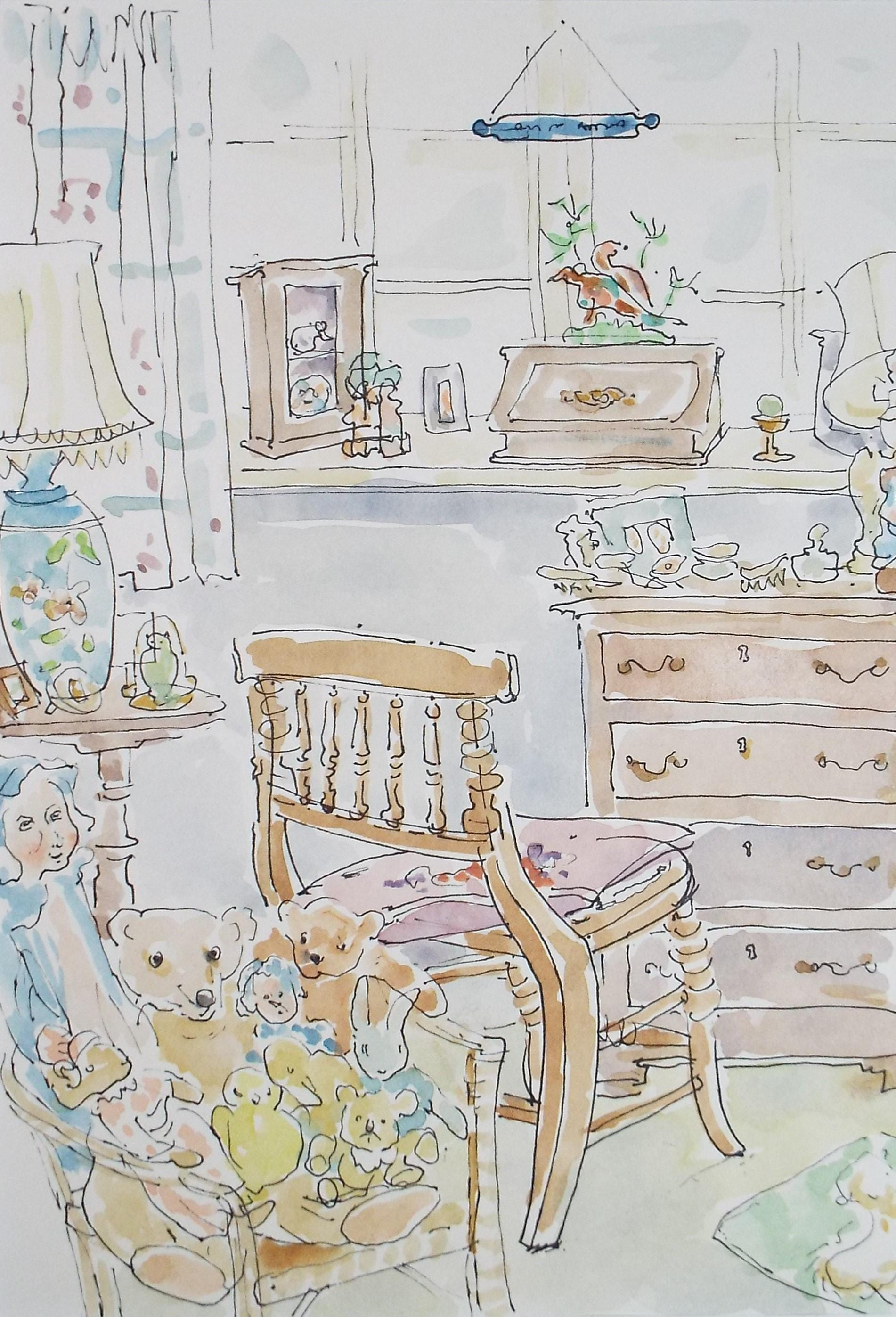 Original Watercolour, 'In the Nursery', artist Unknown, Dated 1996